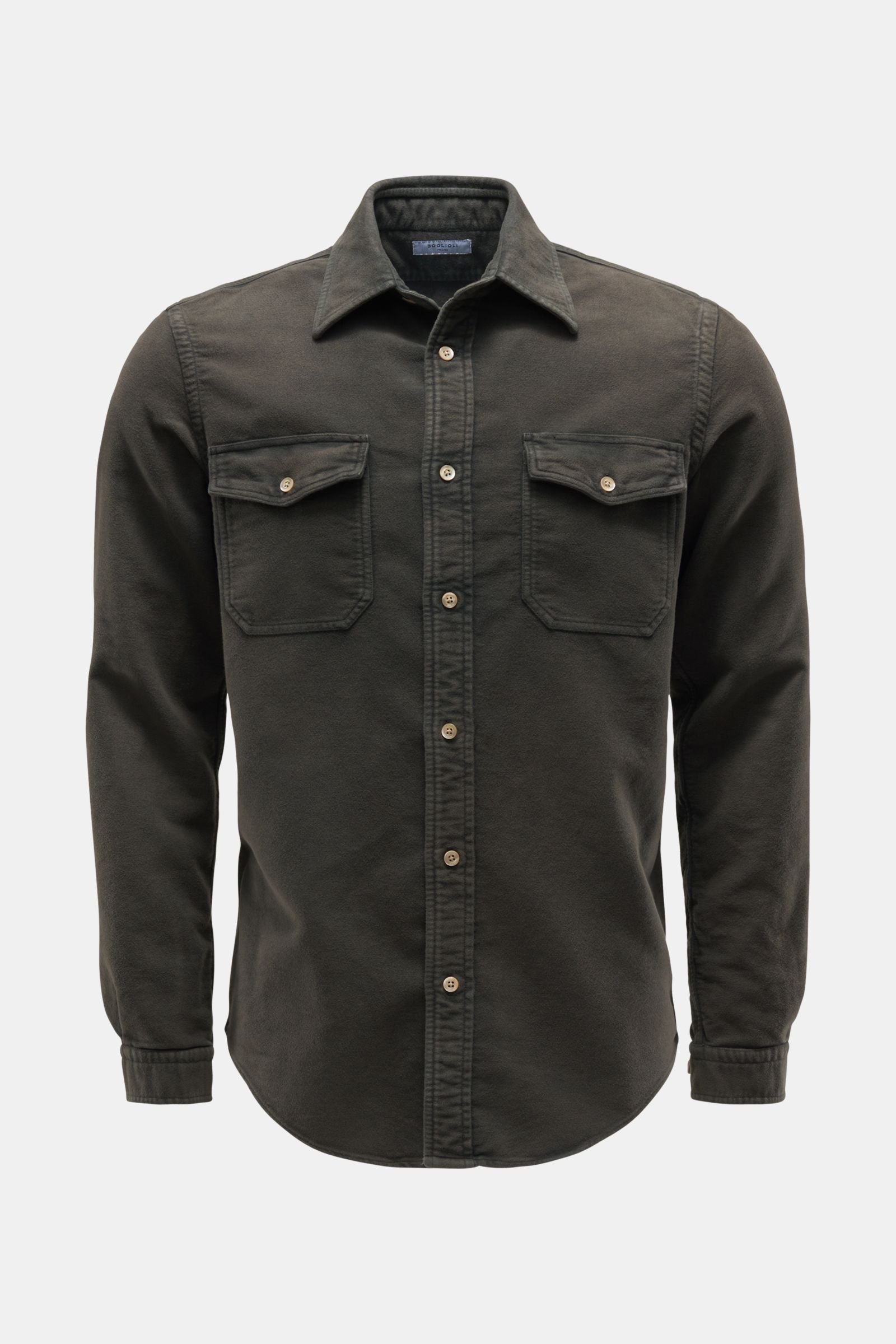 Flannel shirt Kent collar dark olive