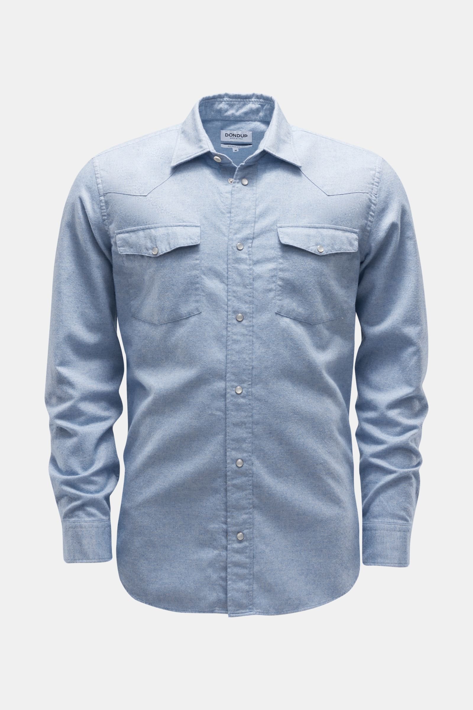 Flannel shirt with slim collar light blue