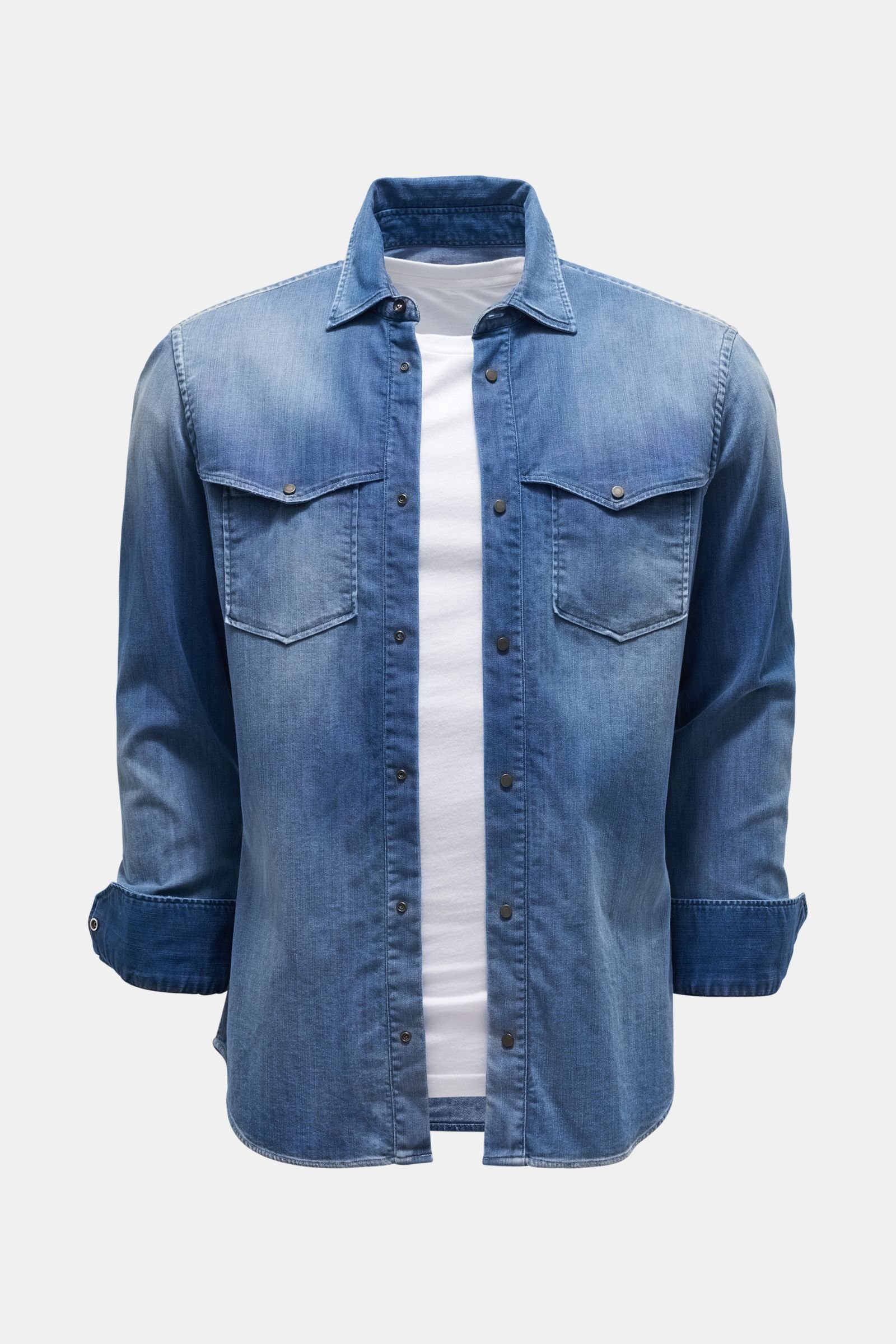 Denim shirt with narrow collar smoky blue