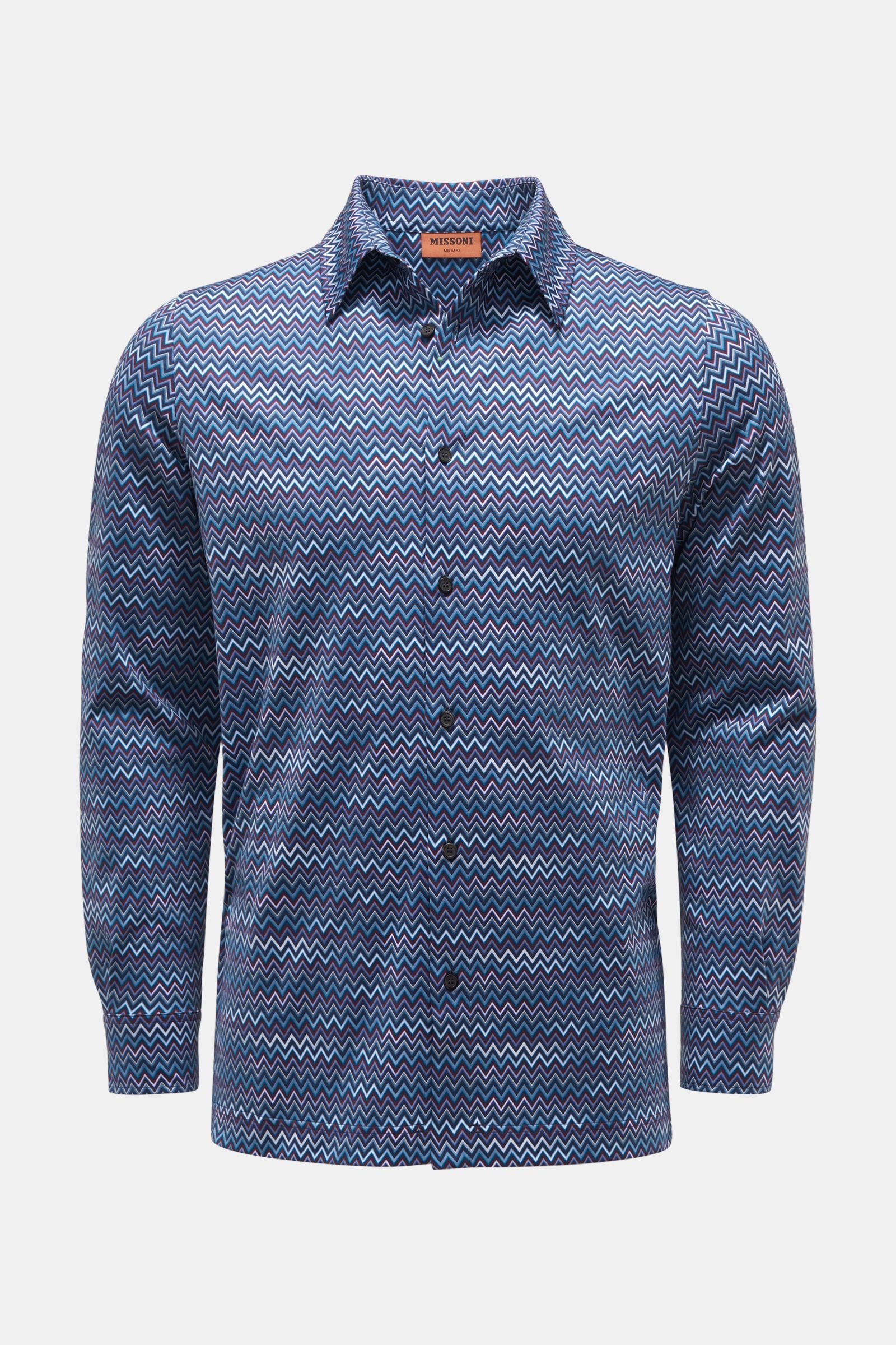 Jersey shirt Kent collar grey-blue/burgundy patterned