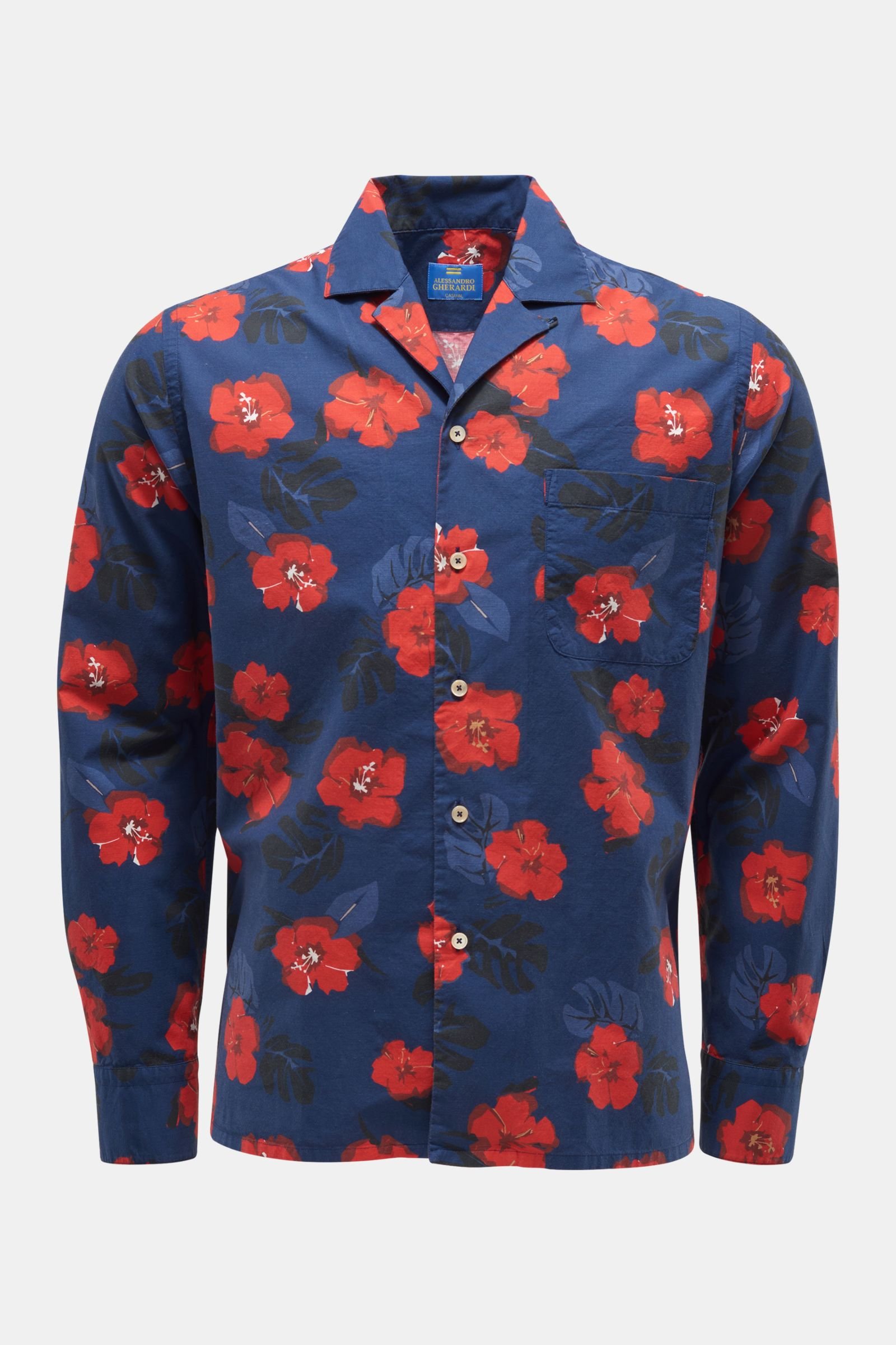 Casual shirt 'Ischia' Cuban collar navy/red patterned