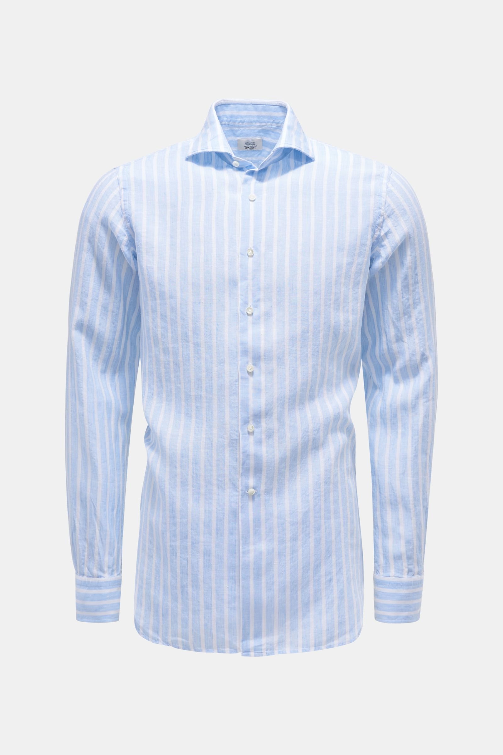 Linen shirt shark collar light blue/white striped