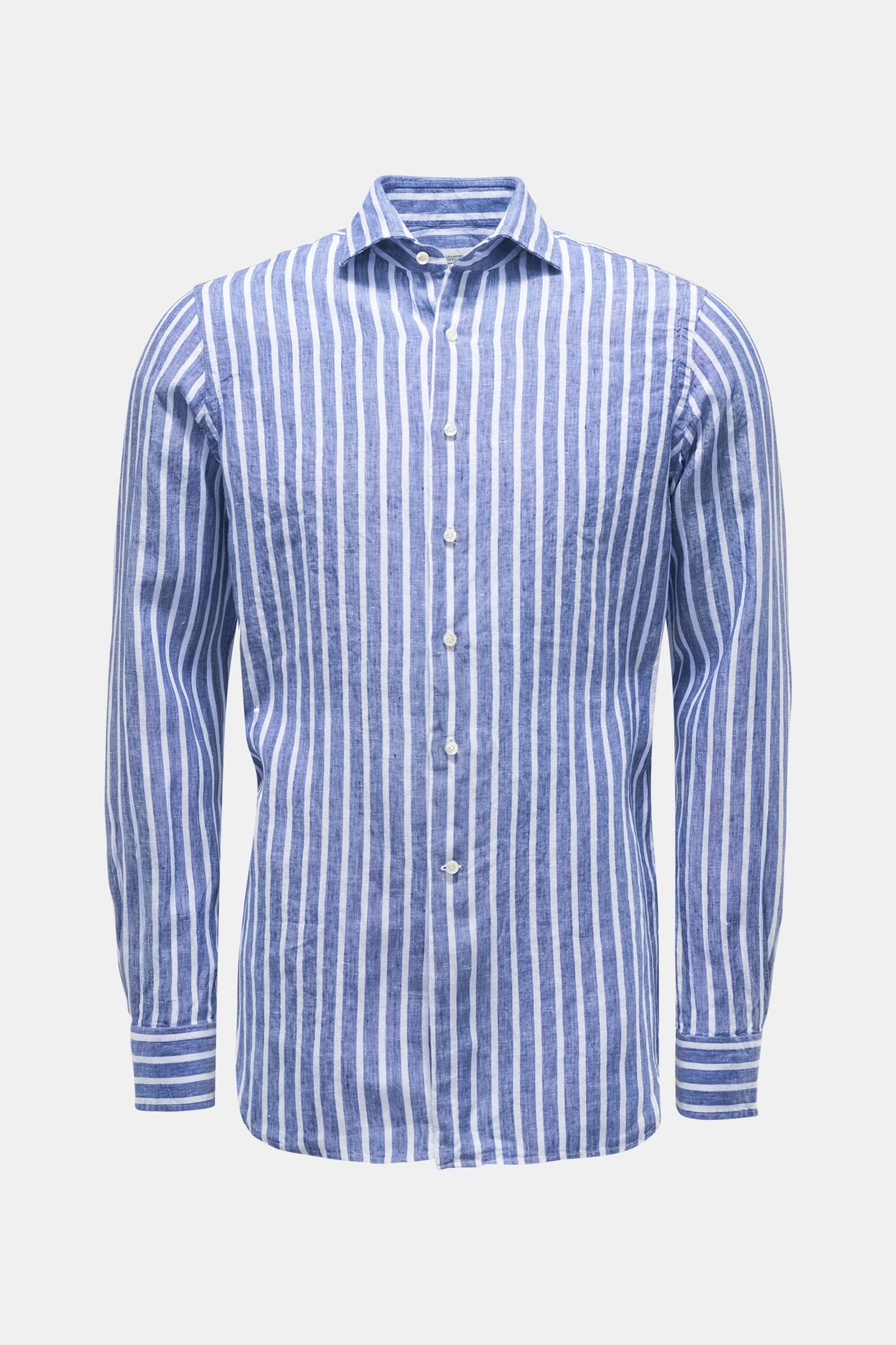 Linen shirt shark collar navy/white striped