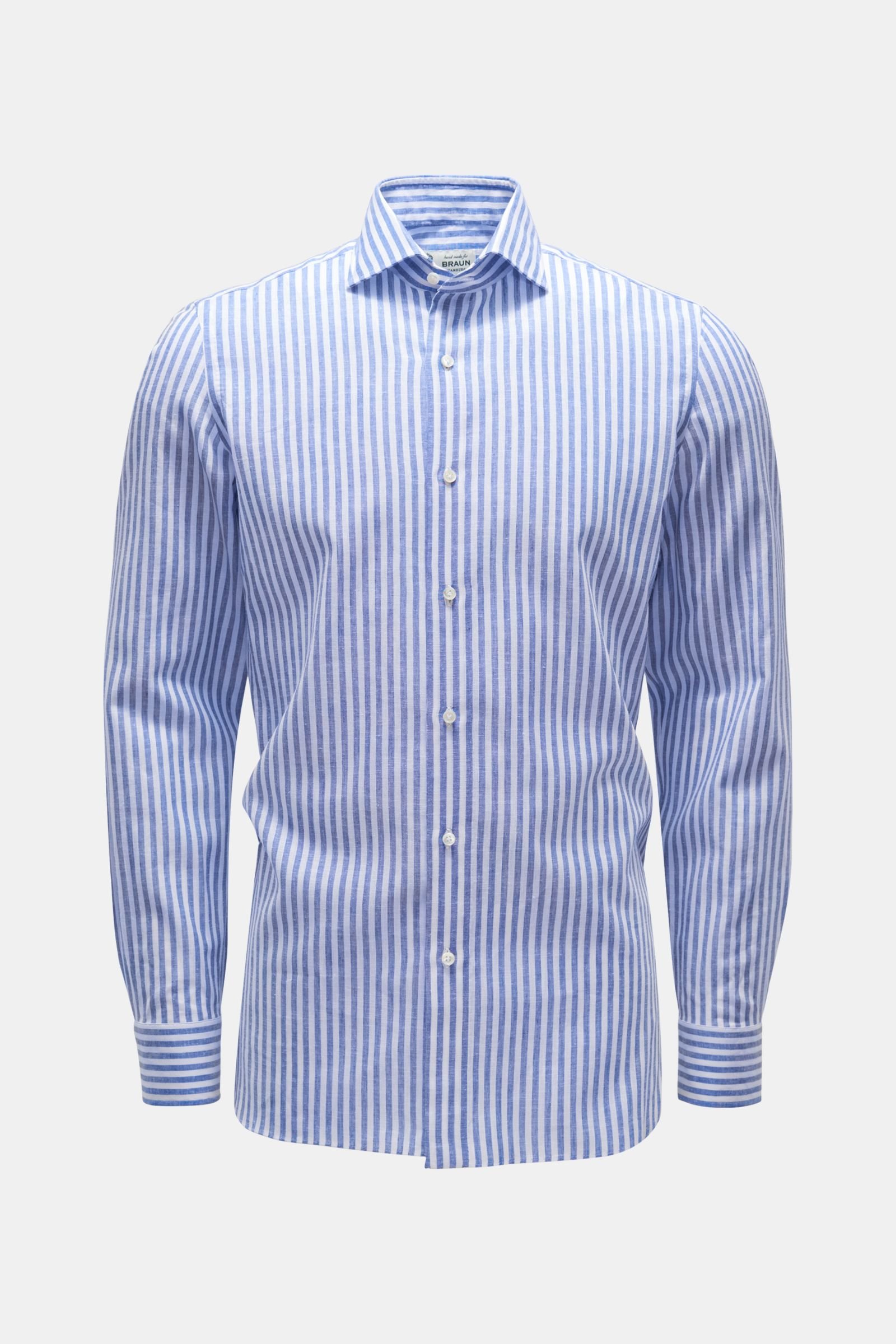 Linen shirt 'Nando' shark collar blue/white striped