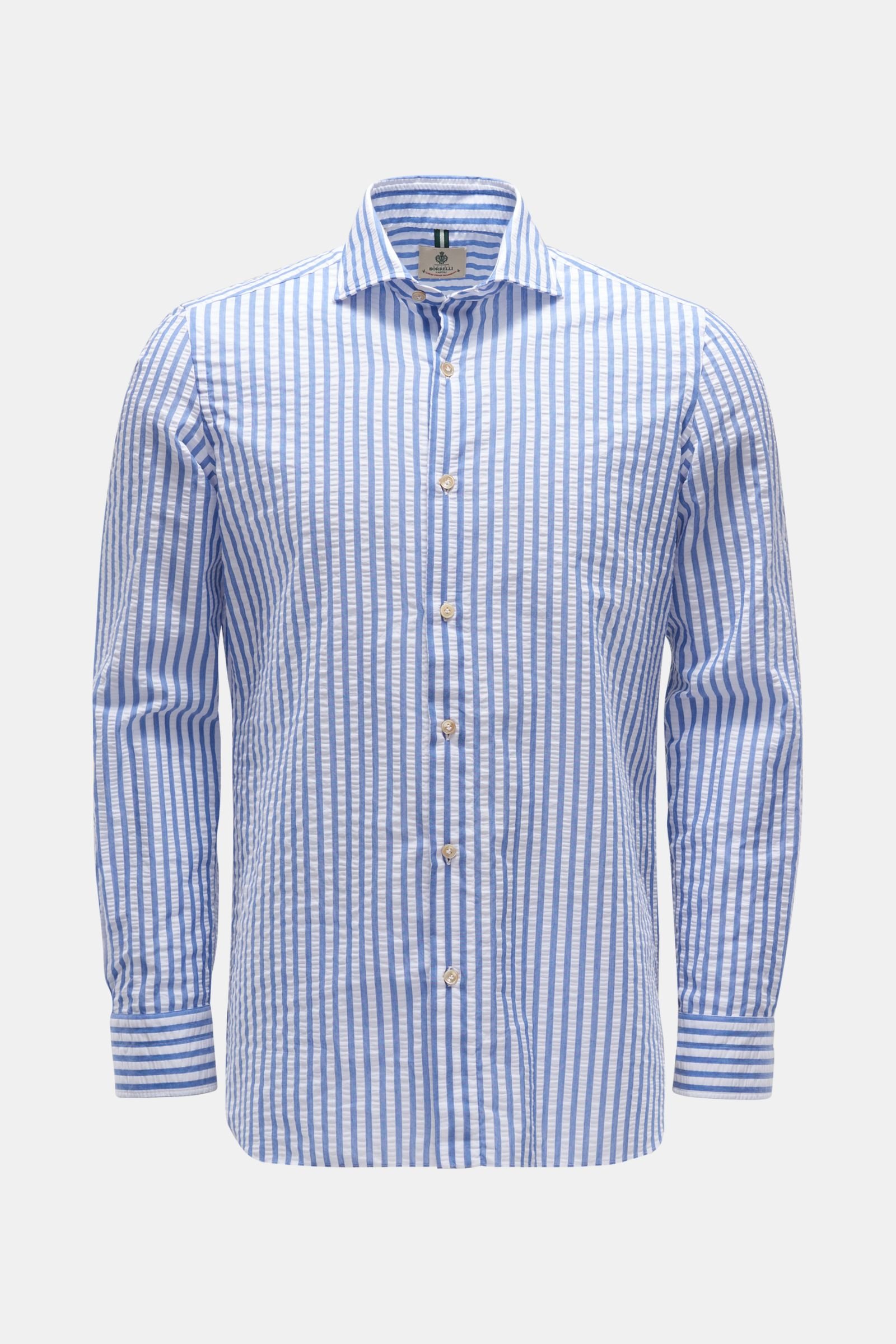 Seersucker shirt 'Nando' shark collar grey-blue/white striped