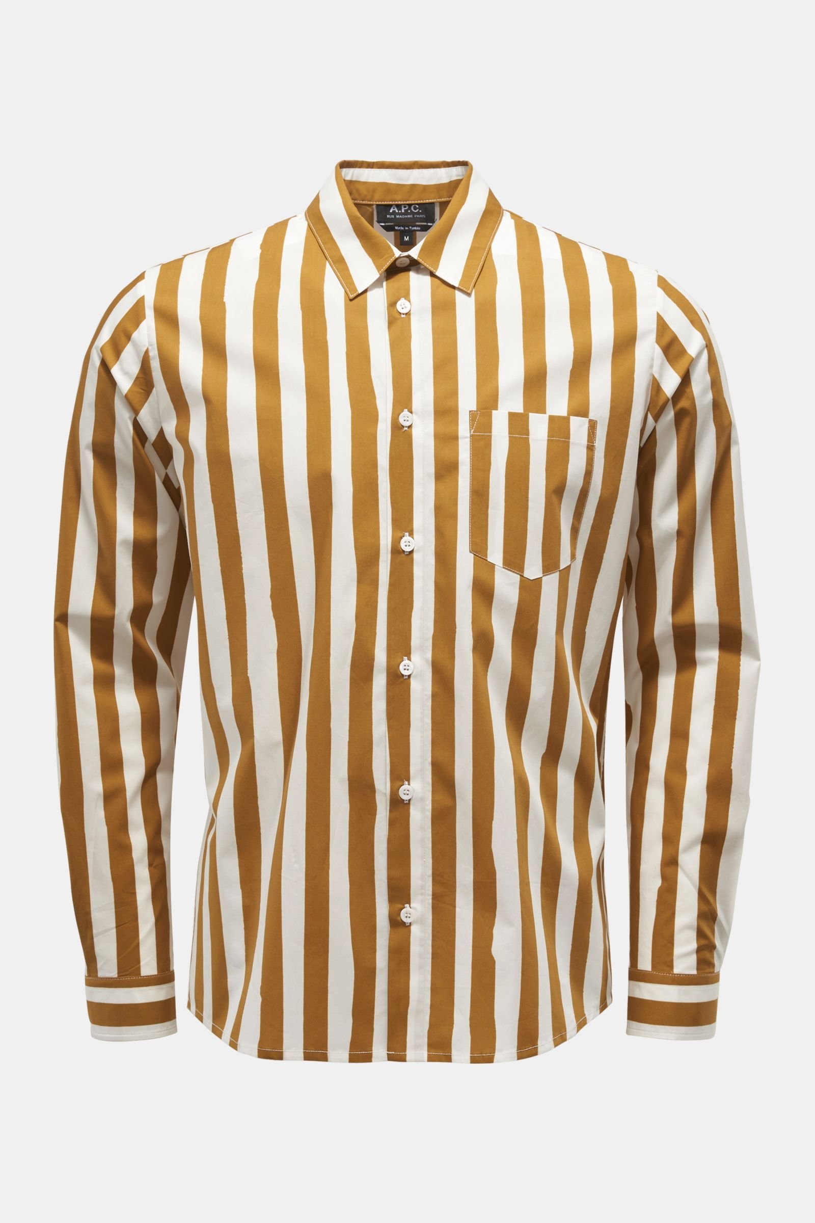 Casual shirt 'Mathieu' Kent collar light brown/off-white striped