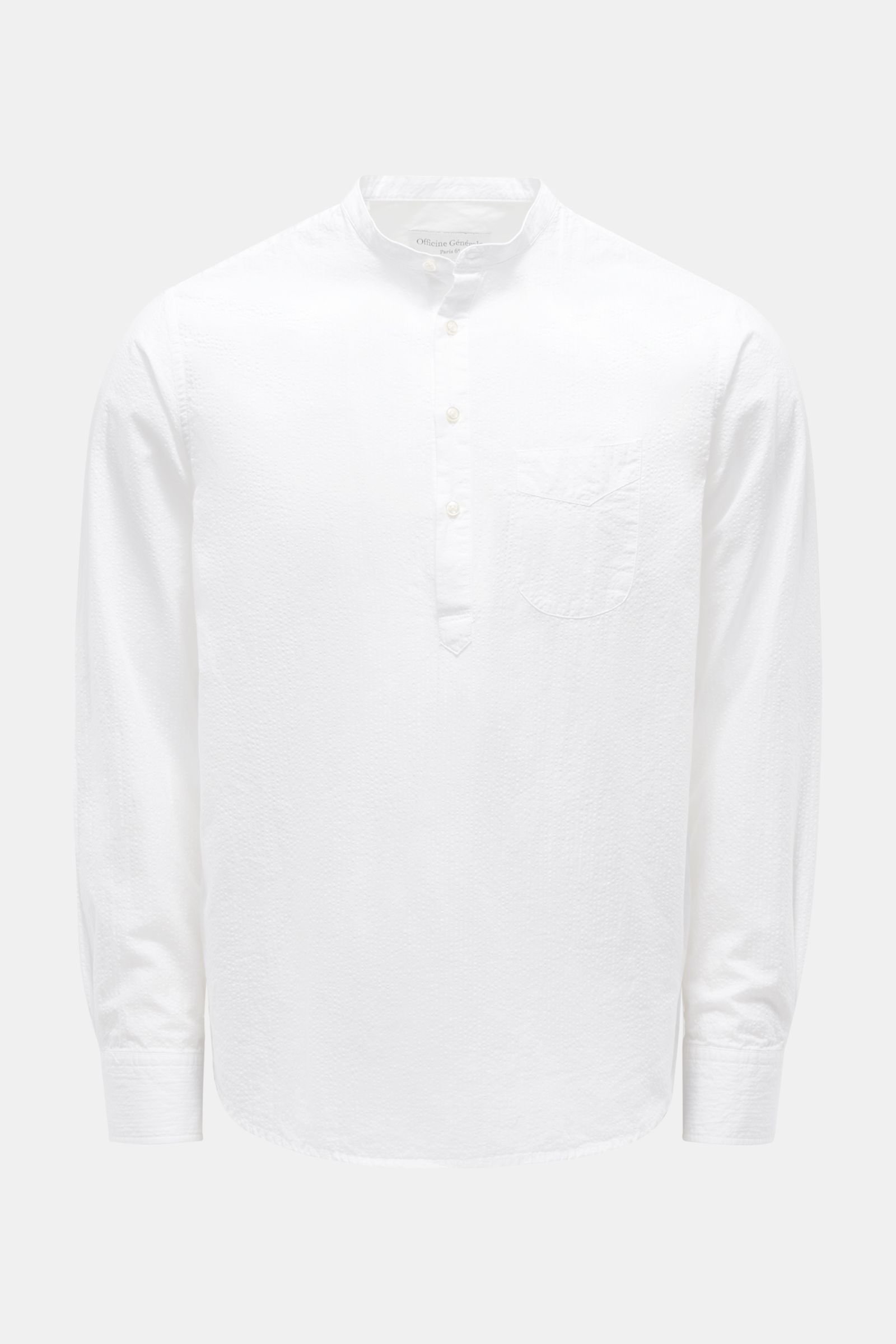 Seersucker popover shirt 'Auguste' grandad collar white