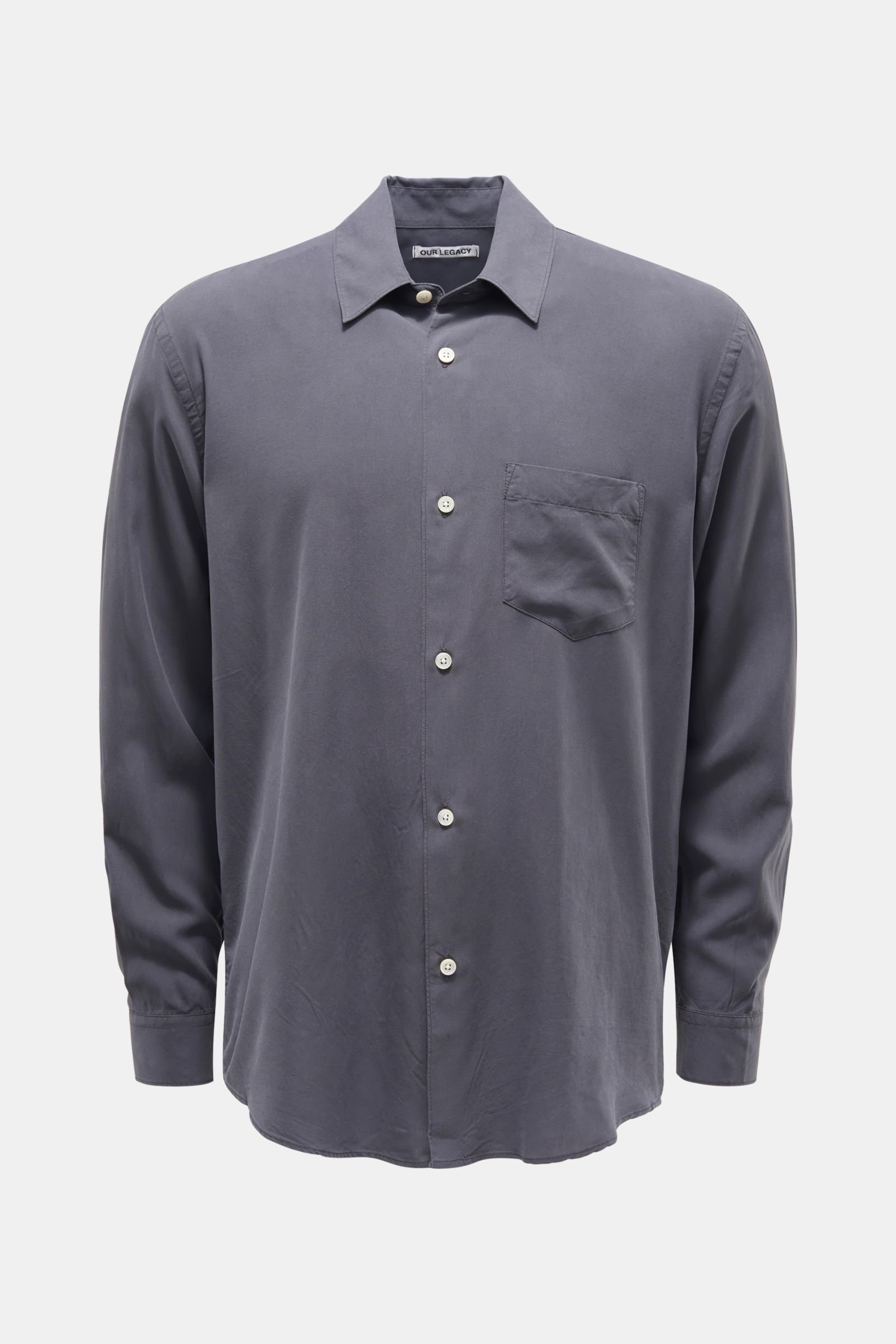 Silk shirt 'Initial Shirt' narrow collar dark grey