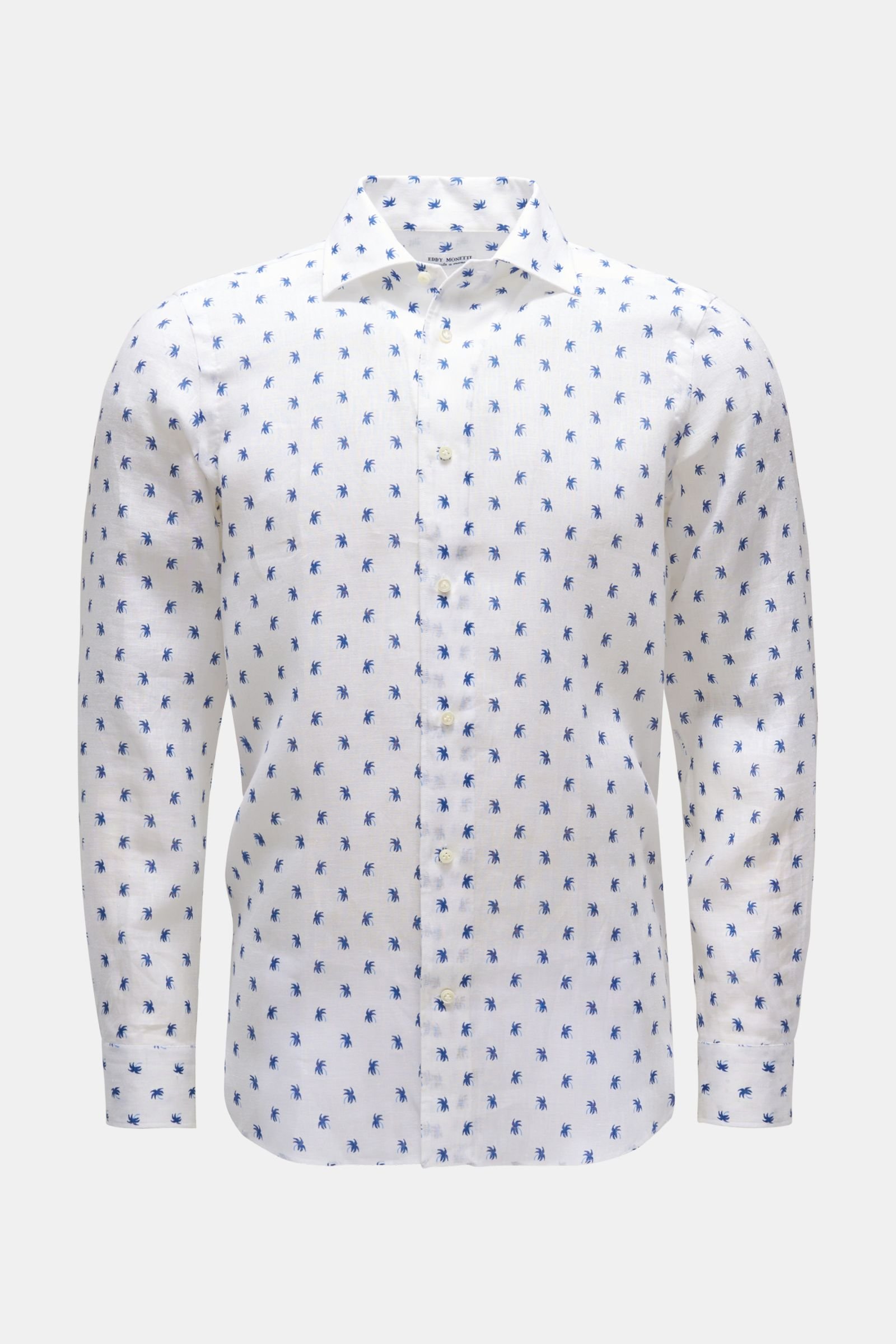 Linen shirt Kent collar white/navy patterned