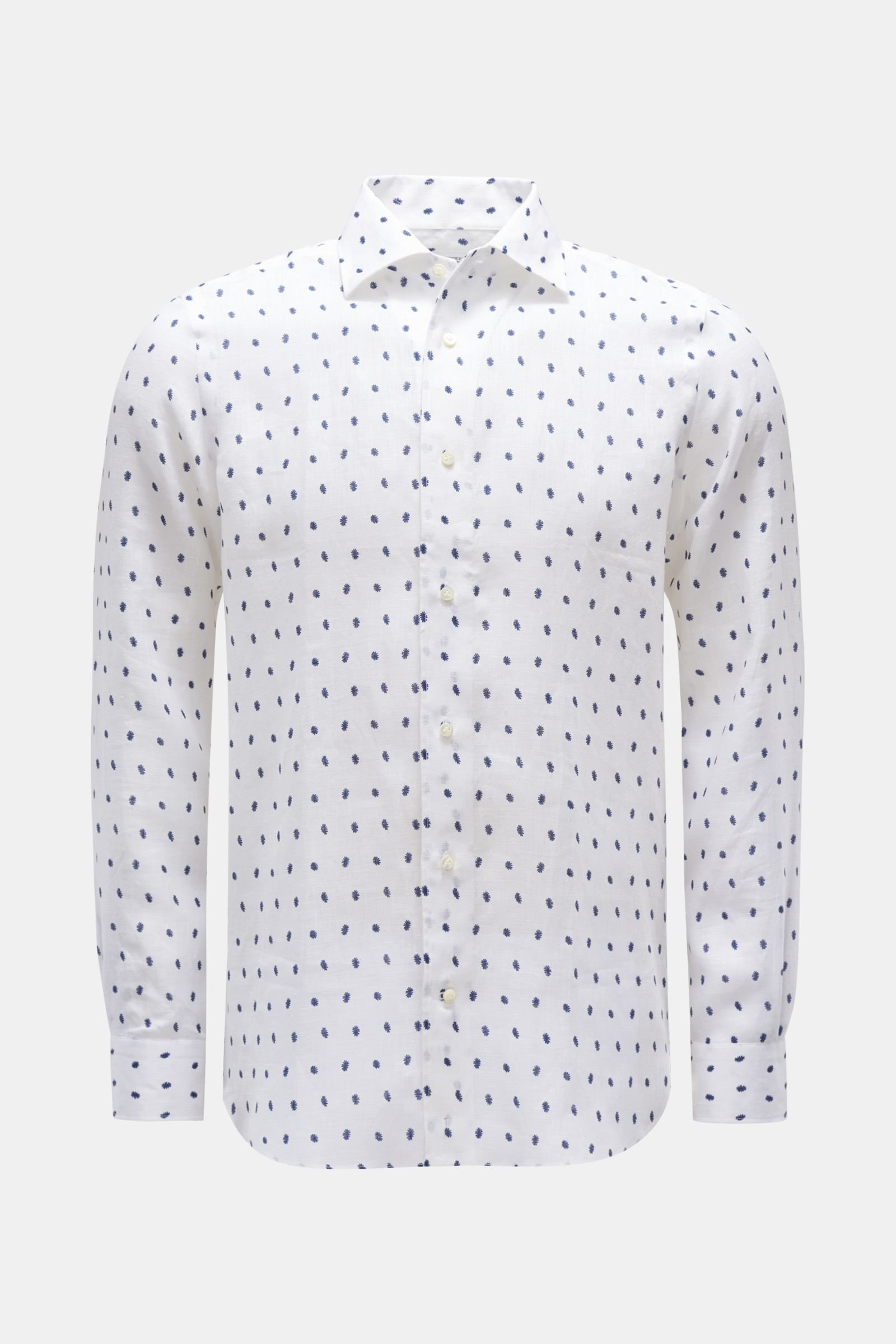 Linen shirt Kent collar white/navy patterned
