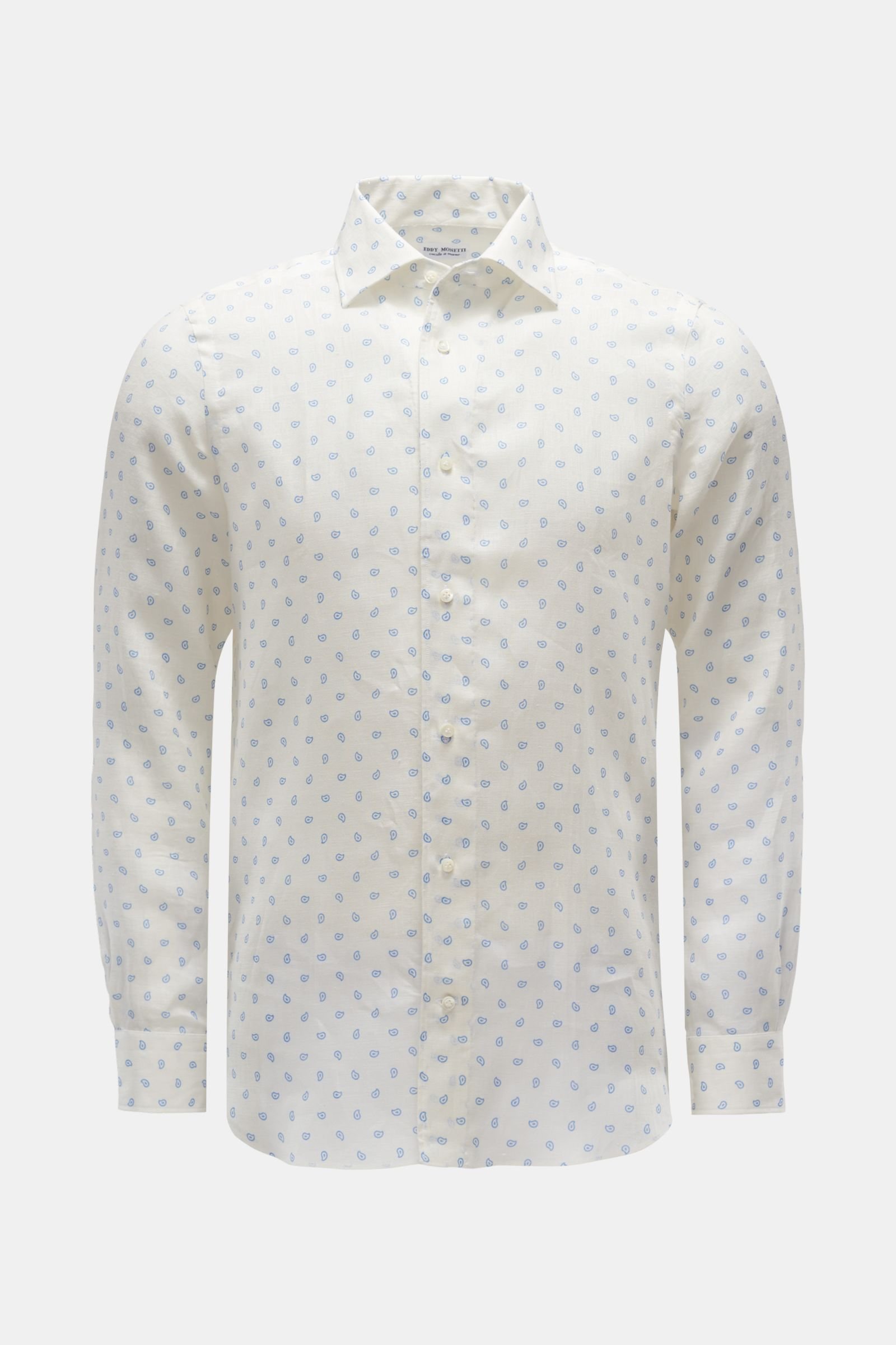 Linen shirt Kent collar cream/light blue patterned
