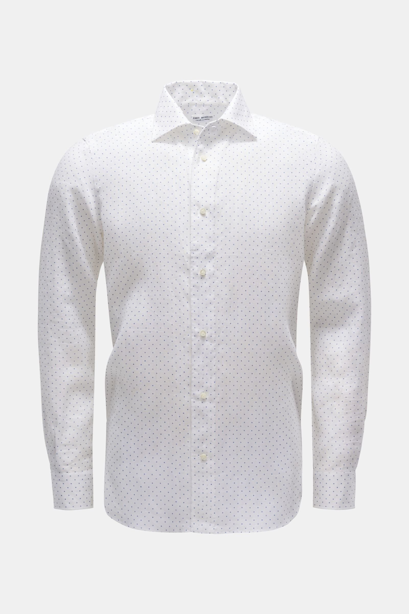 Linen shirt Kent collar white/grey-blue dotted