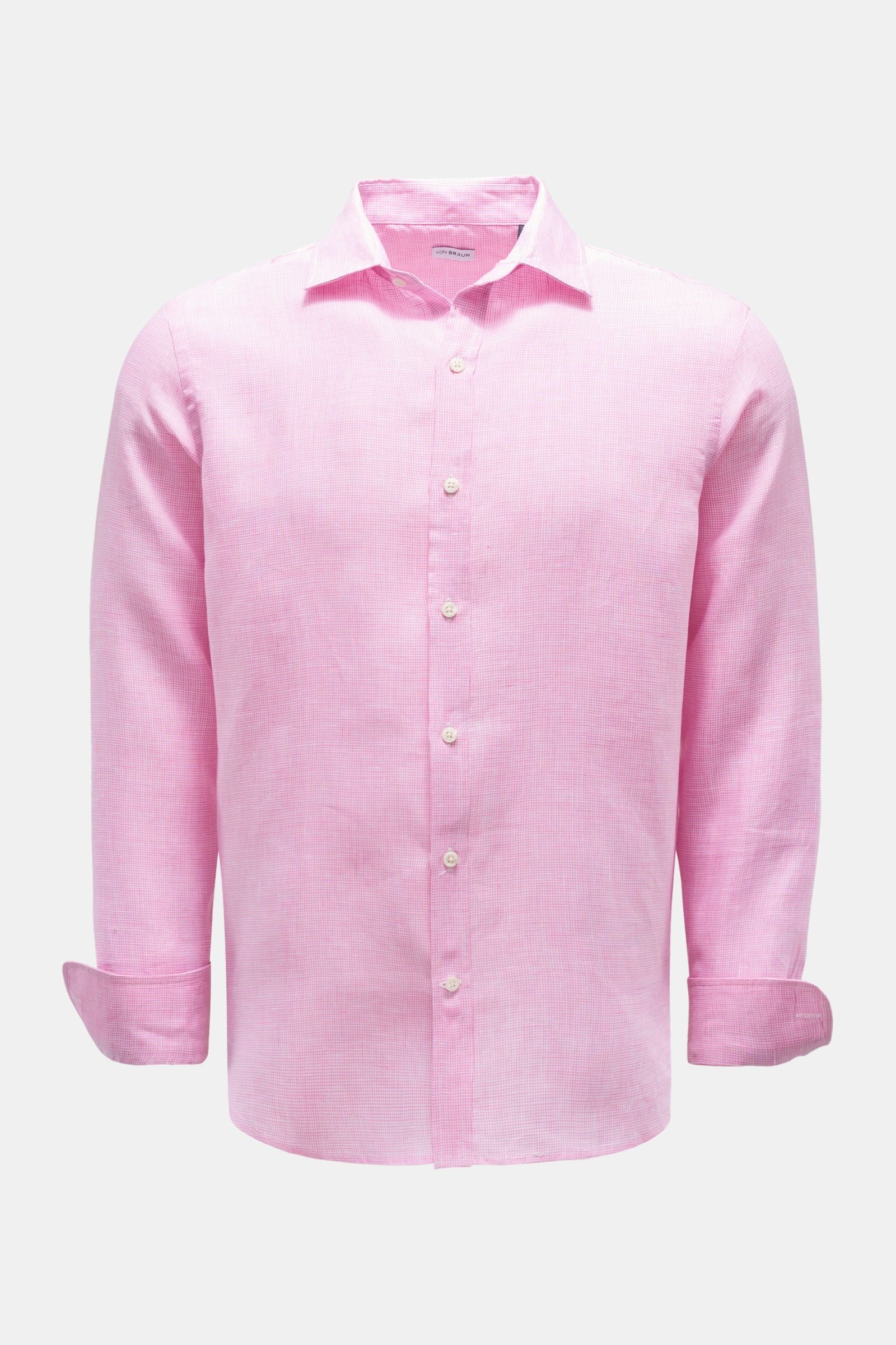 Linen shirt Kent collar rose/white checked 