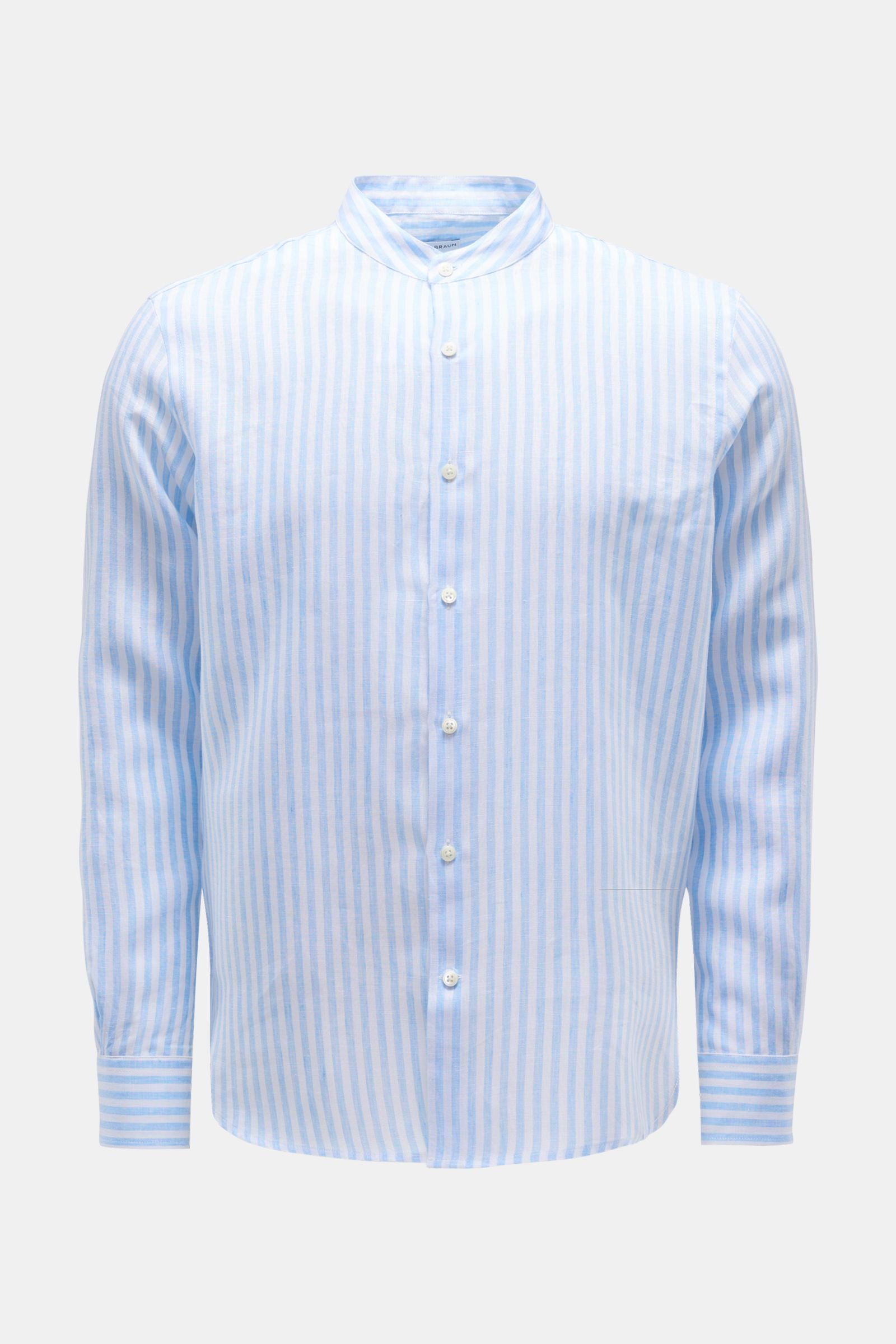 Linen shirt grandad collar light blue/white striped