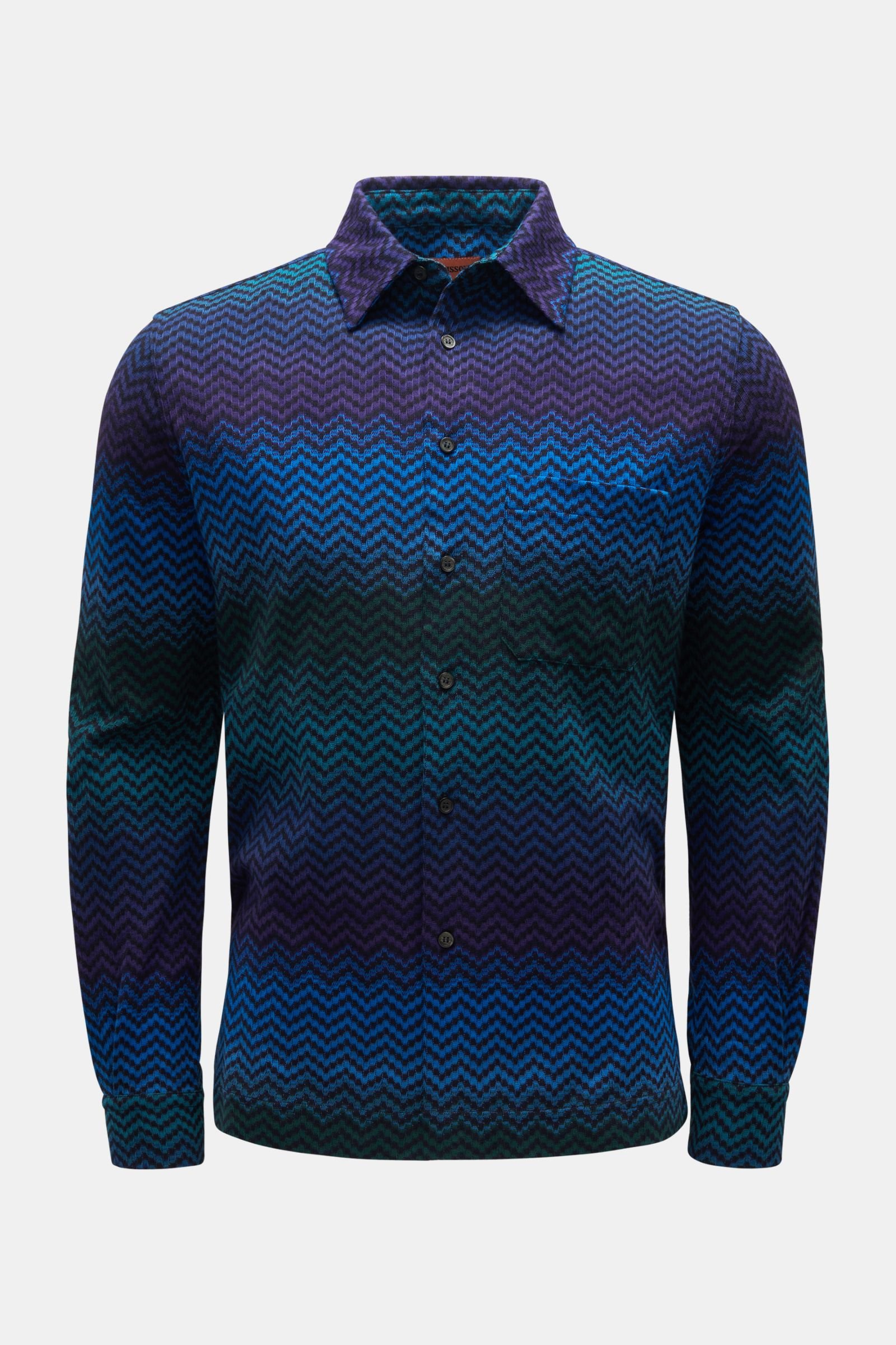 Knit shirt Kent collar purple/blue/dark green patterned