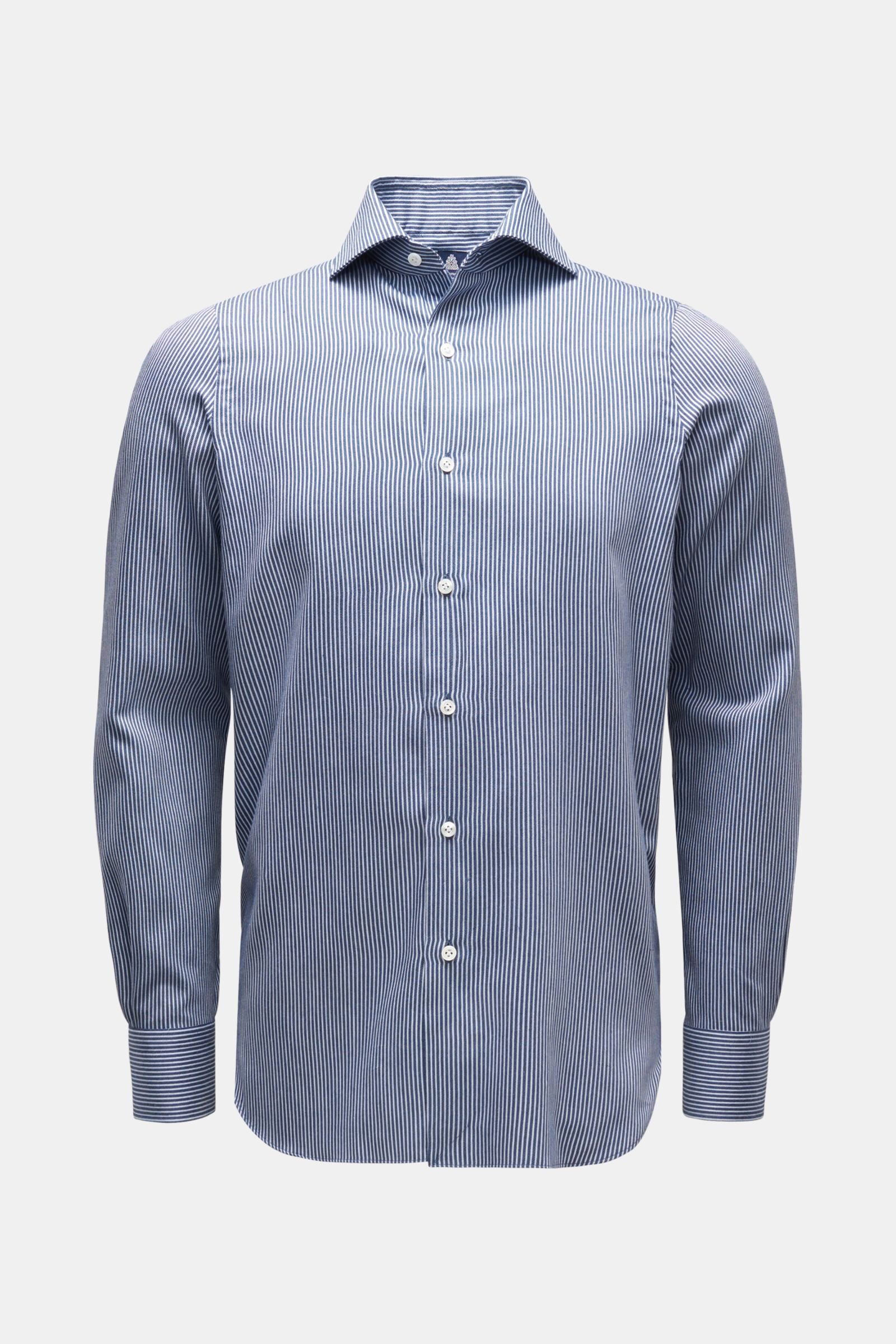 Casual shirt 'Eduardo Napoli' shark collar navy/smoky blue striped