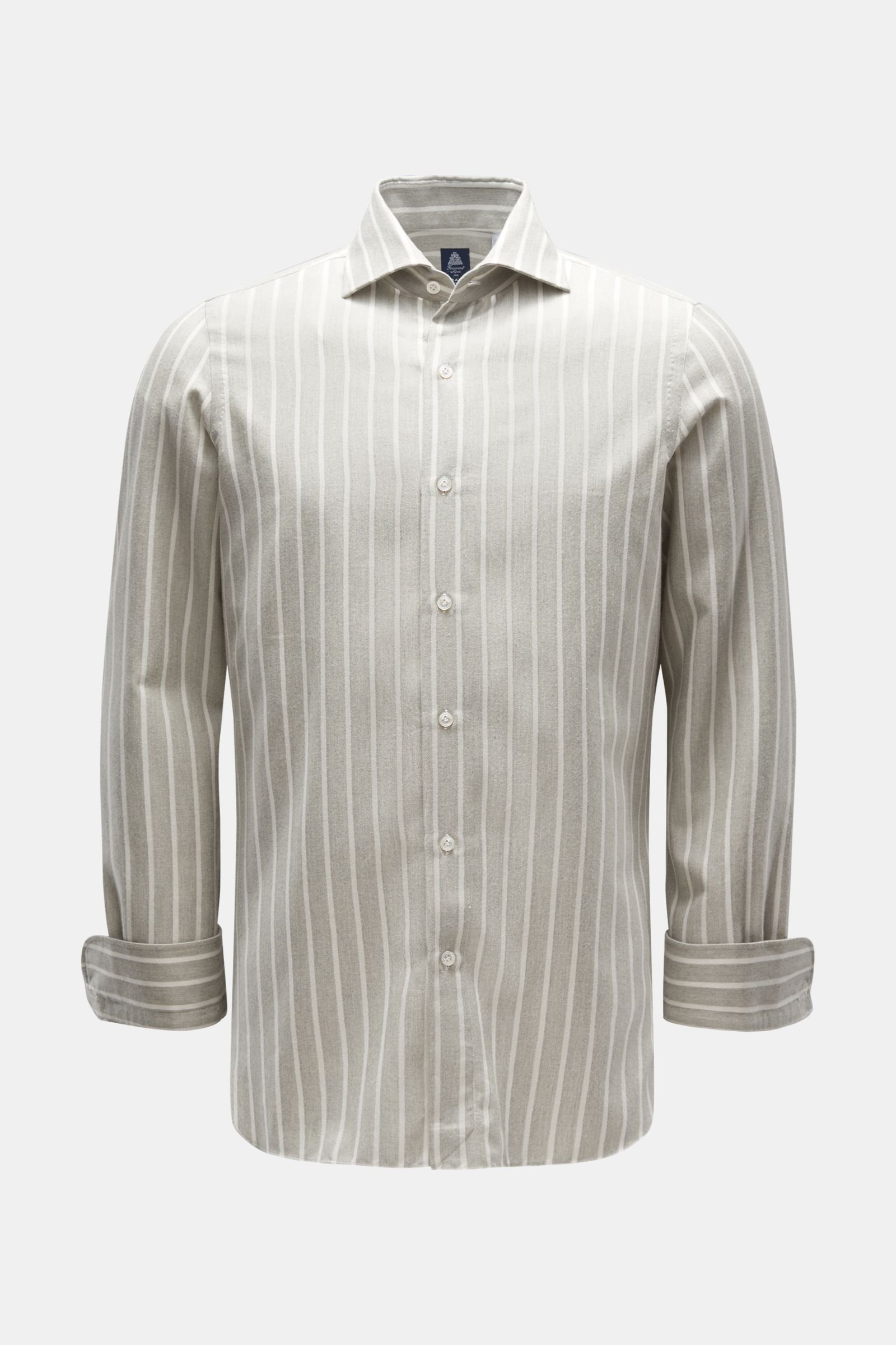 Flannel shirt 'Eduardo Napoli' shark collar light grey/off-white striped