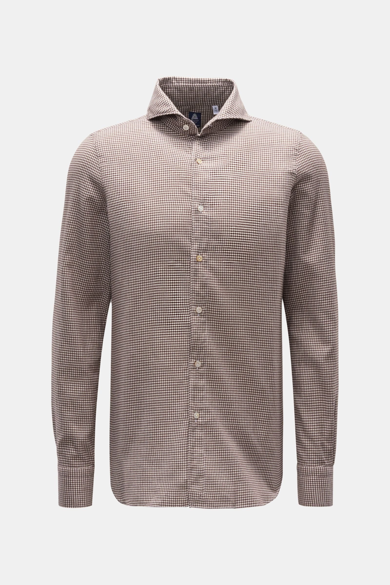 Flannel shirt 'Sergio Gaeta' shark collar dark brown/white checked