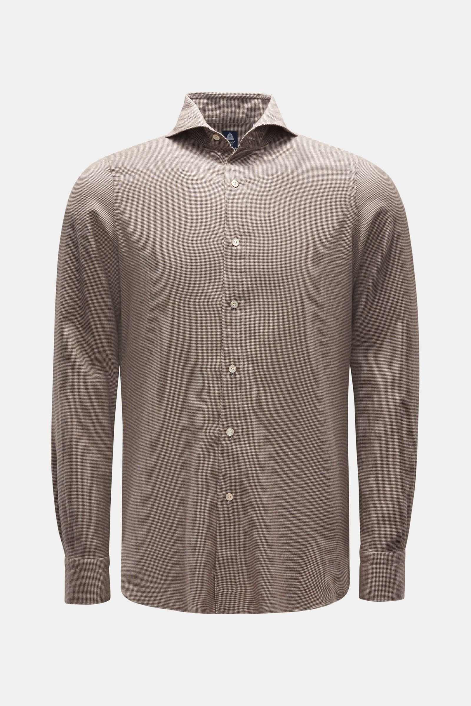 Flannel shirt 'Sergio Gaeta' shark collar dark brown/white checked