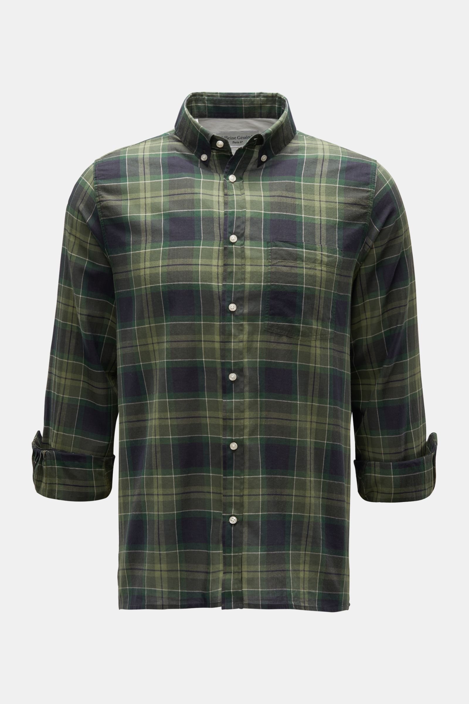 Casual shirt 'Arsene' button-down collar dark navy/dark olive checked