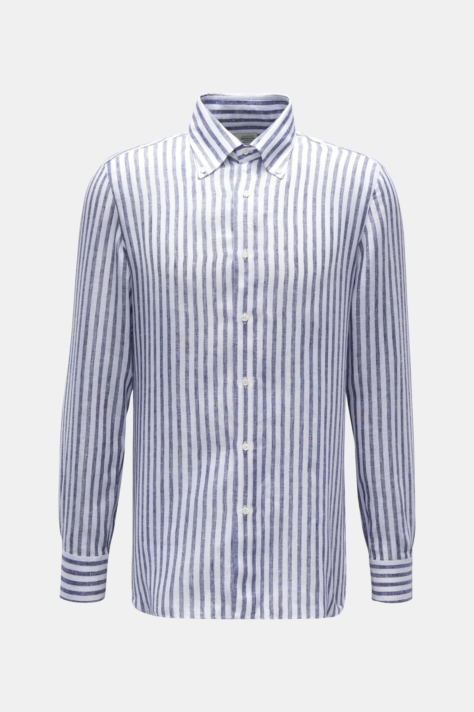Linen shirt 'Gable' button-down collar grey-blue/white striped