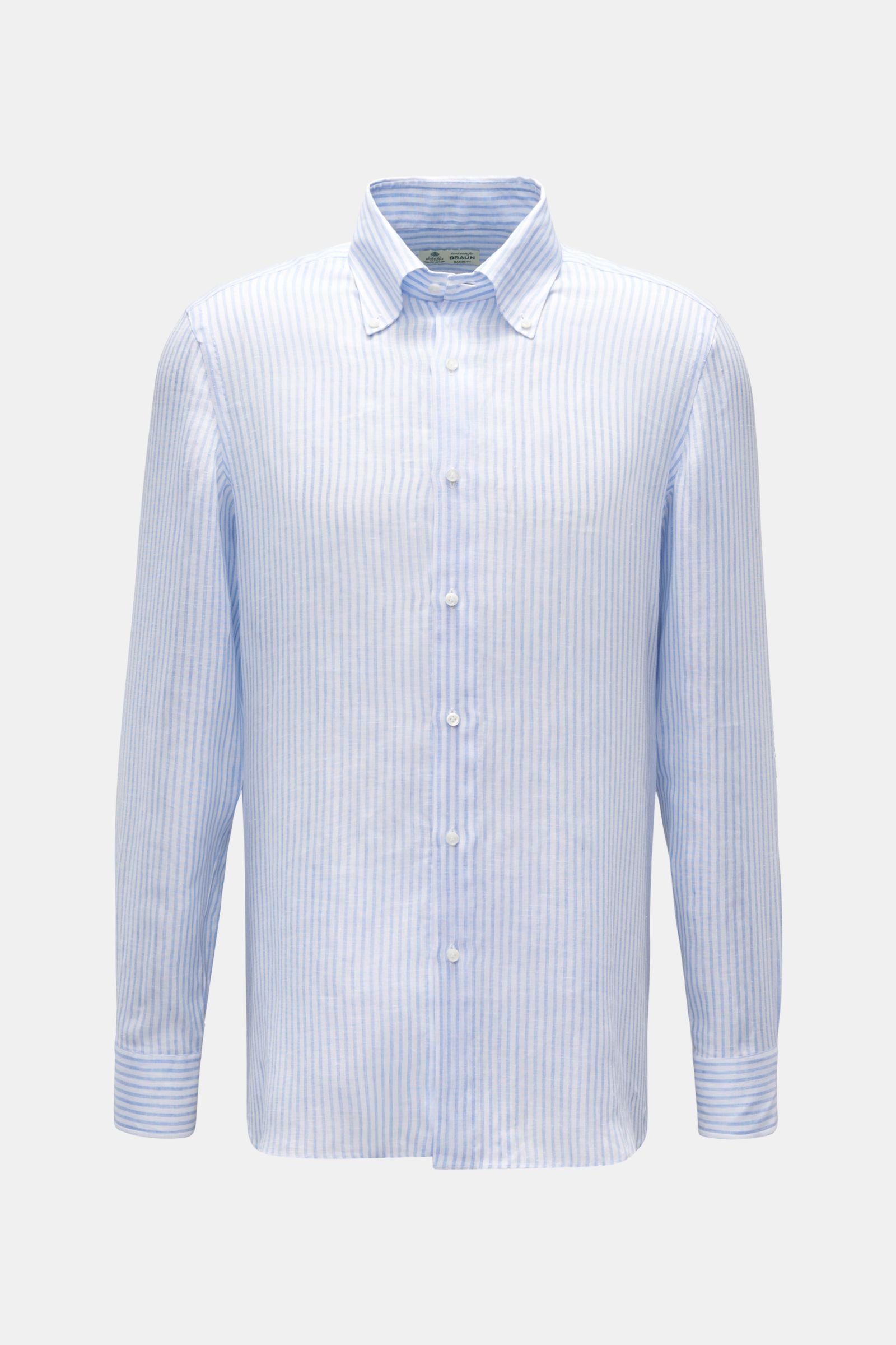 Linen shirt 'Gable' button-down collar light blue/white striped