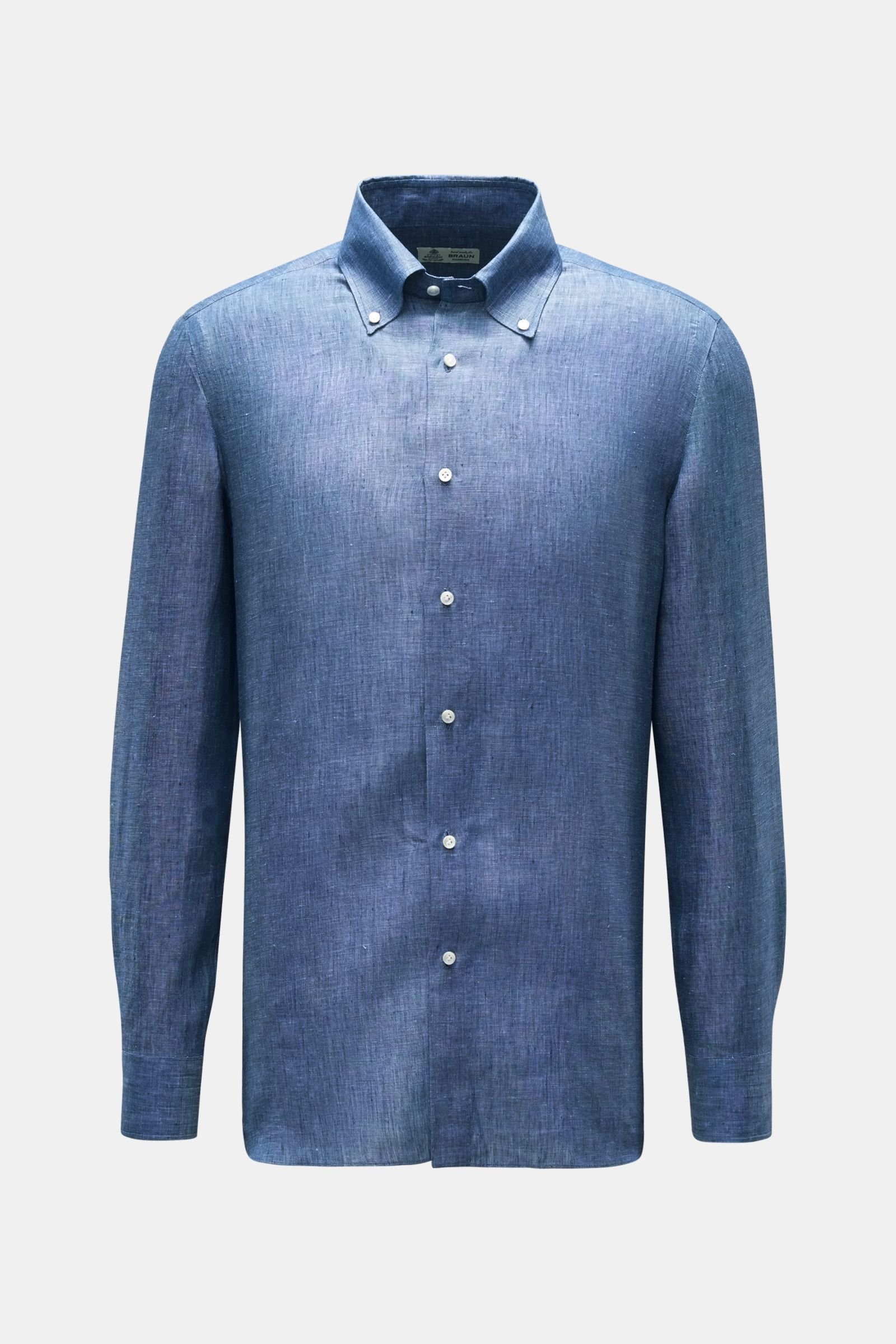 Linen shirt 'Gable' button-down collar grey-blue