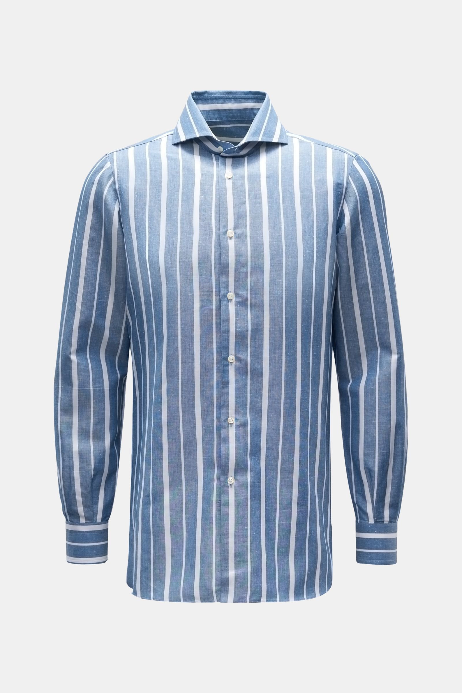 Chambray shirt 'Geppy' shark collar smoky blue/white striped 