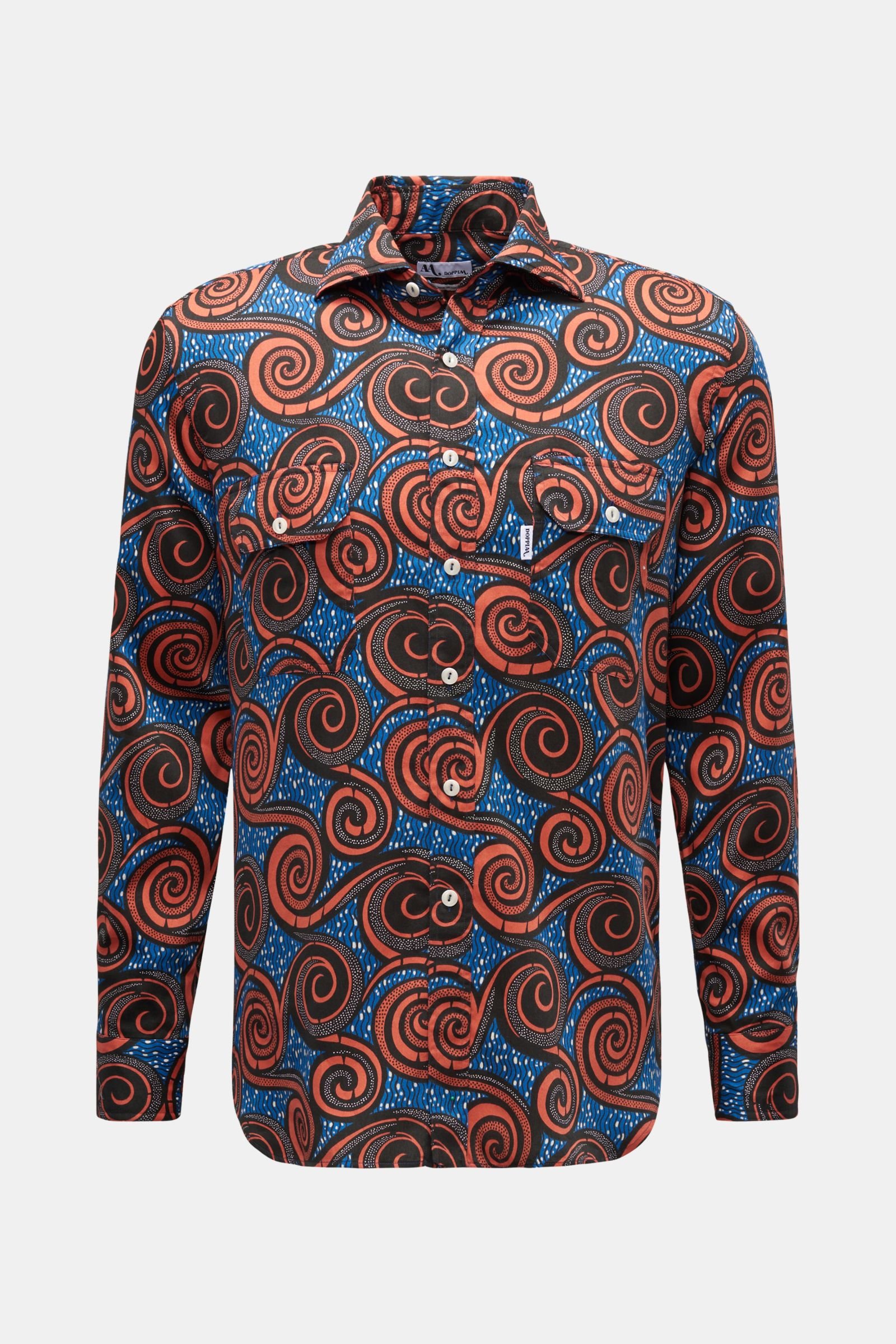 Casual shirt 'Aantero' Kent collar orange/blue/black patterned