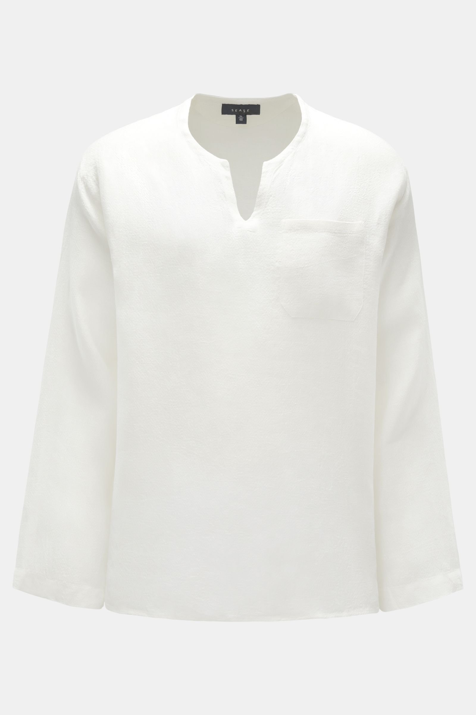Leinen Popover-Hemd offwhite gemustert
