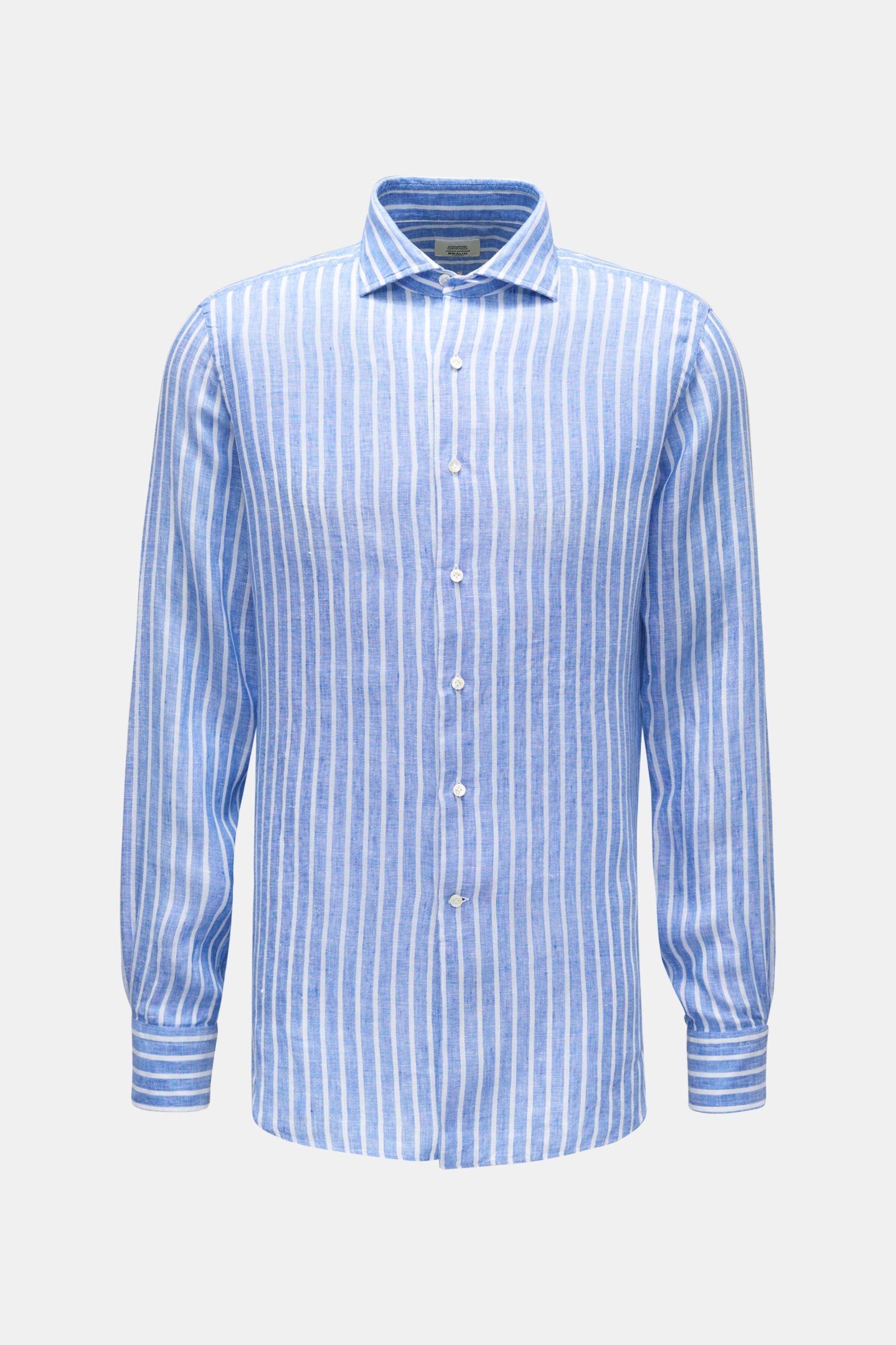 Linen shirt shark collar smoky blue/white striped
