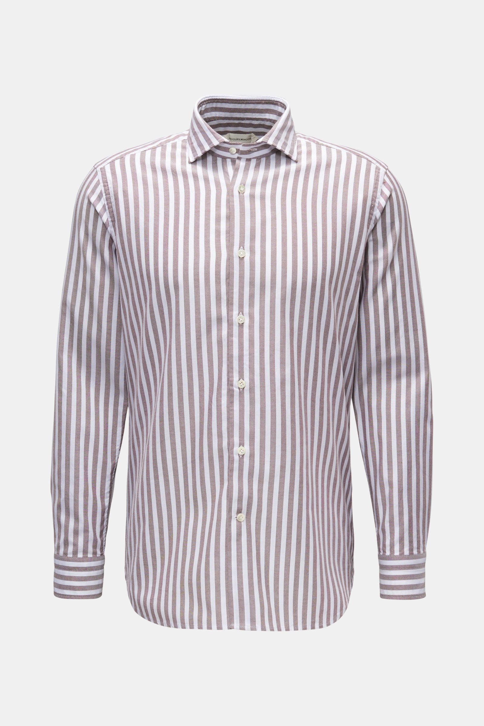 Oxford shirt shark collar grey-brown/white striped