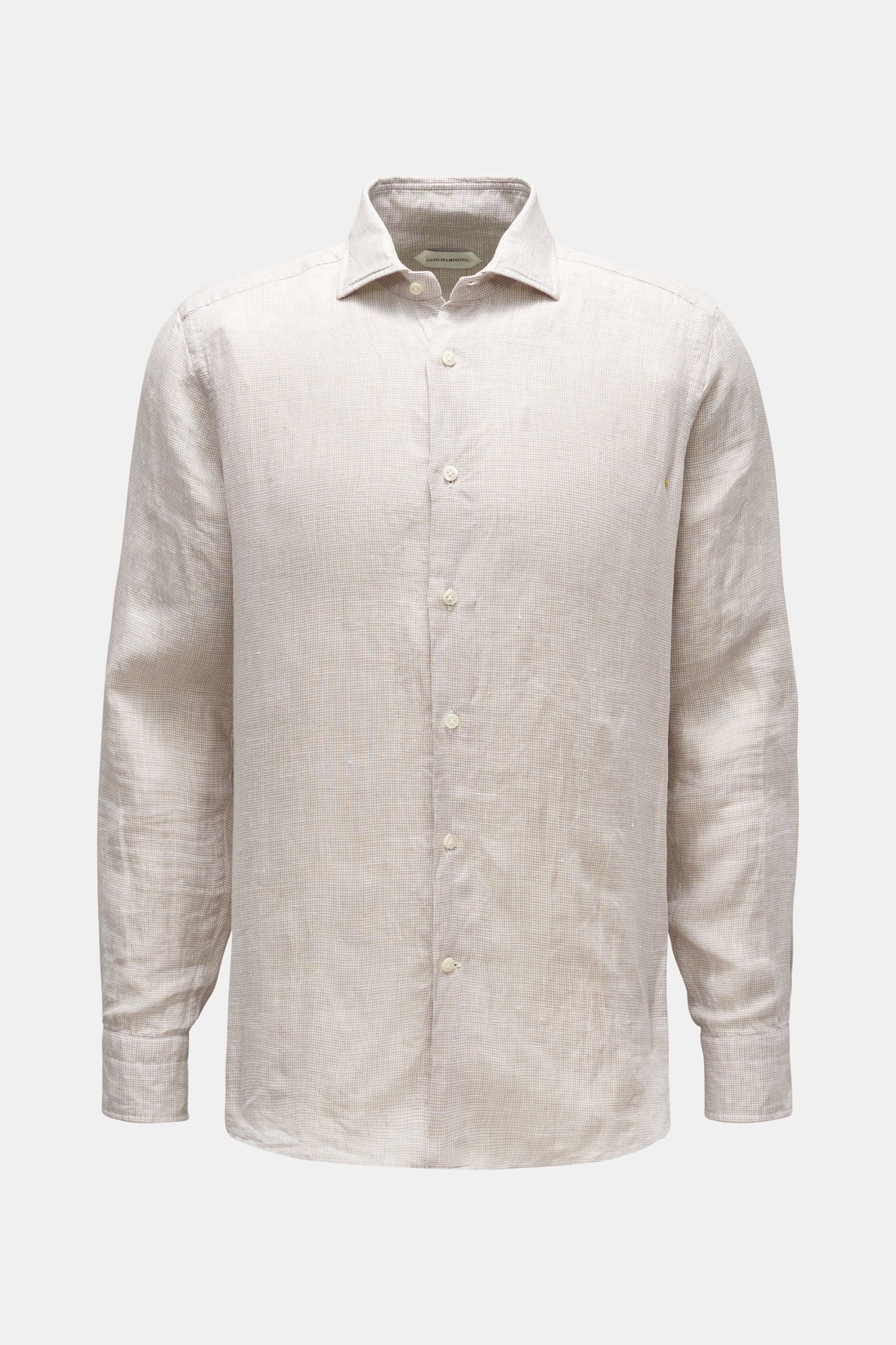 Linen shirt shark collar beige/white checked