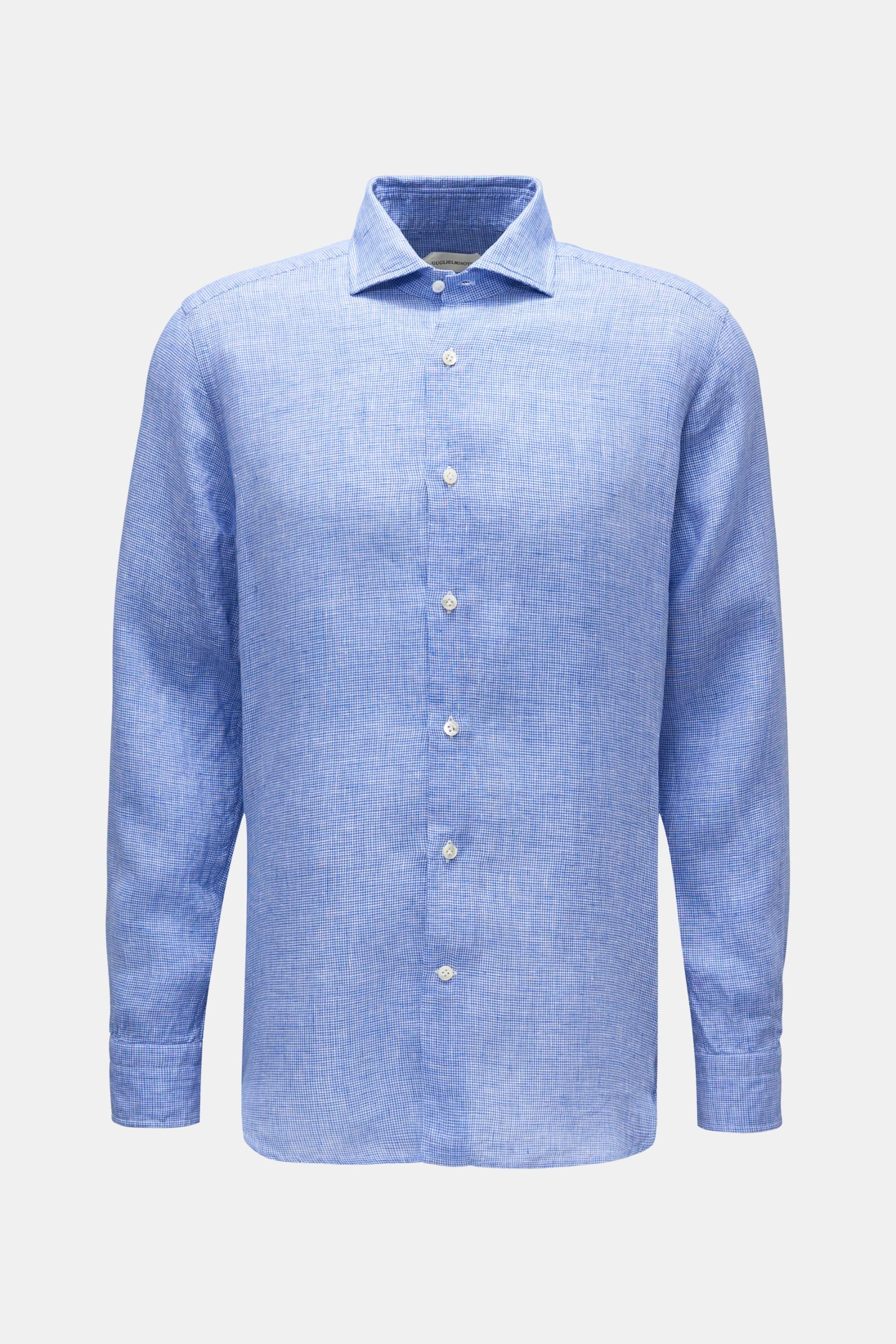 Linen shirt shark collar smoky blue/white checked