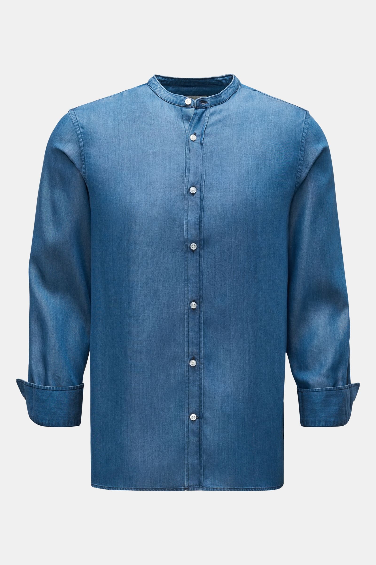 Chambray shirt 'Gaston' Grandad collar grey-blue