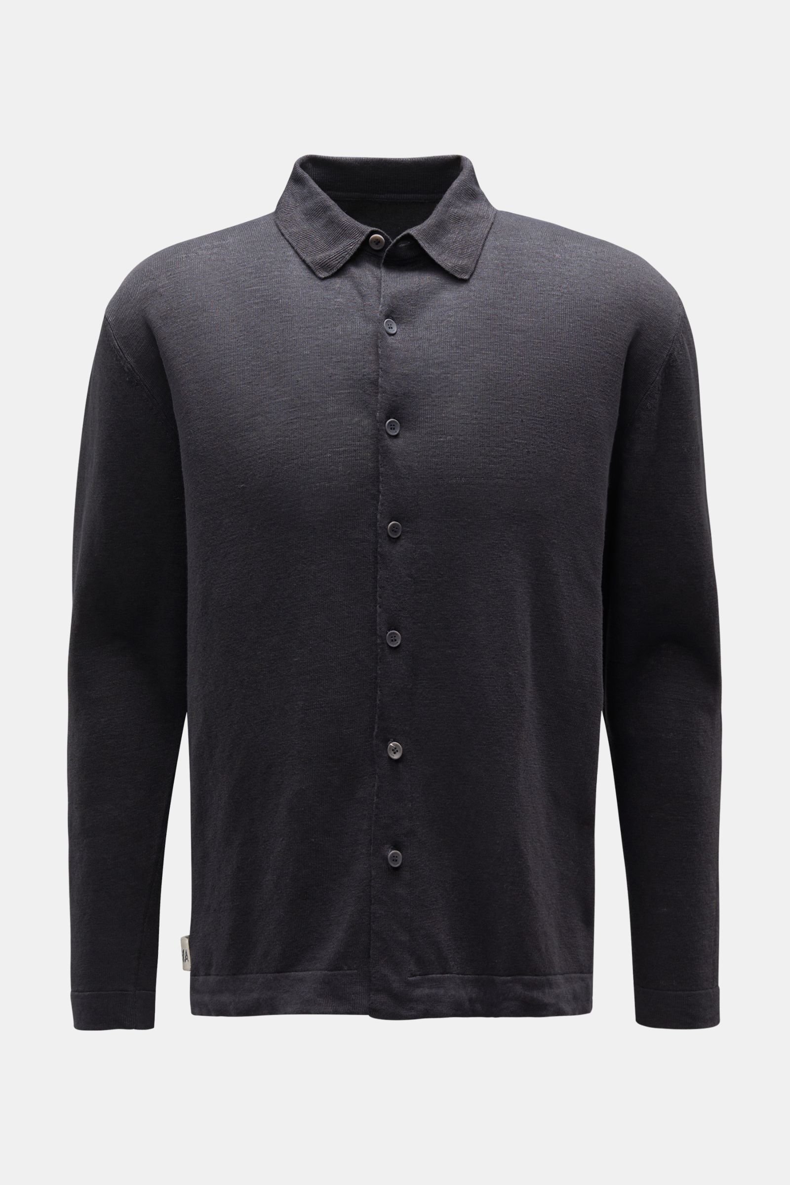 Linen knit shirt narrow collar dark grey
