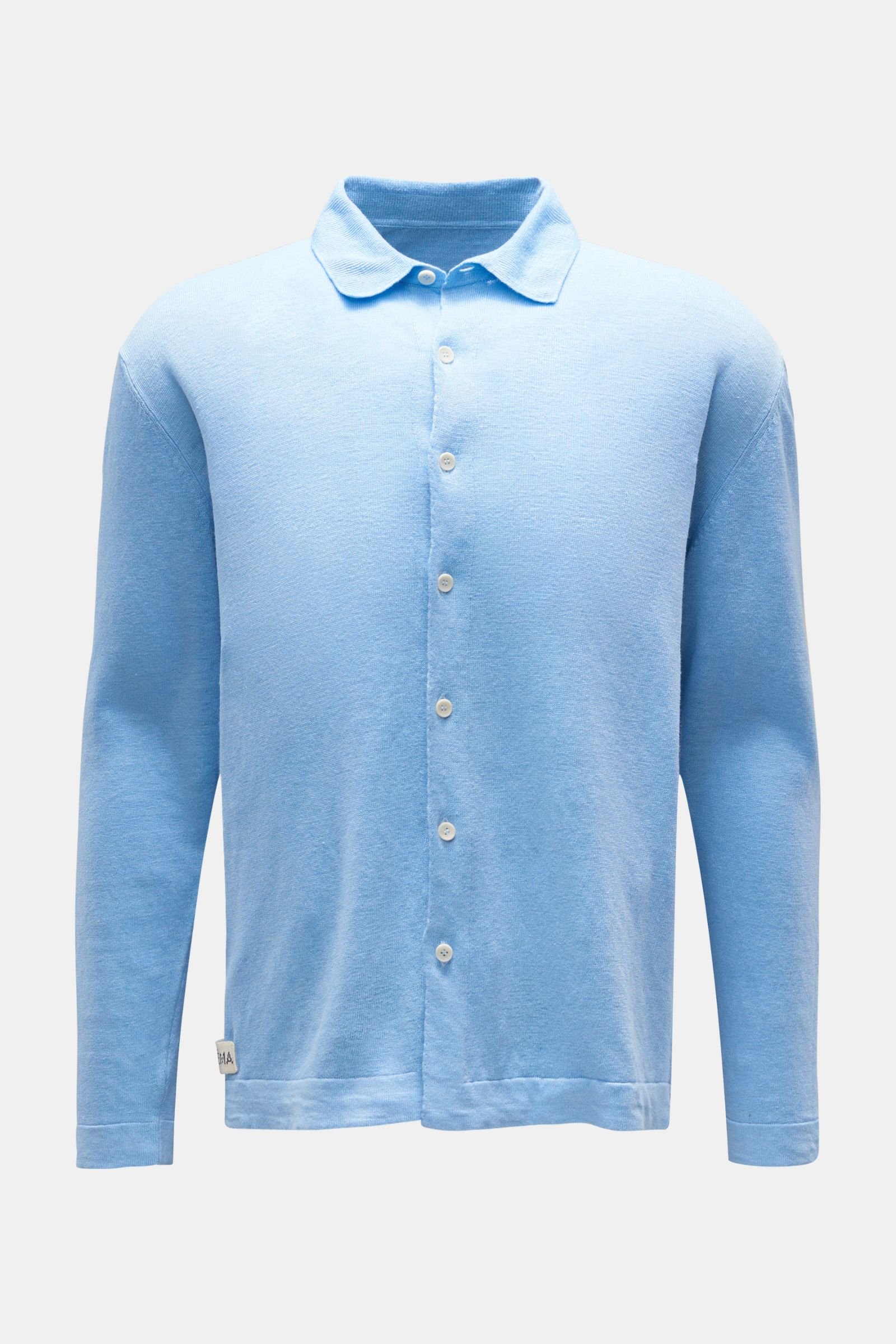Linen knit shirt narrow collar light blue 