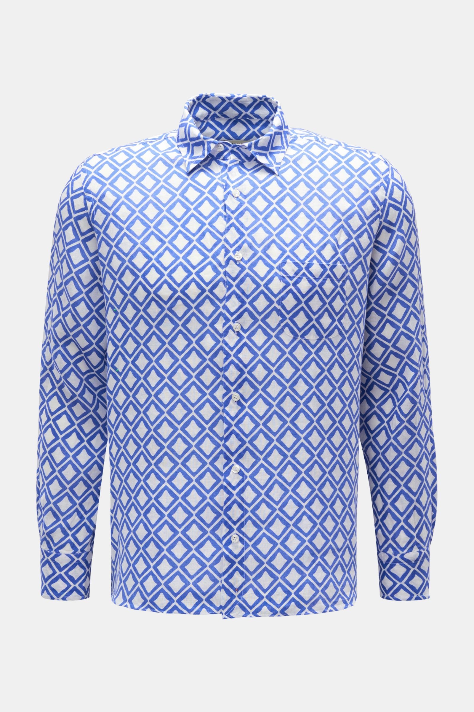 Linen shirt narrow collar white/blue patterned