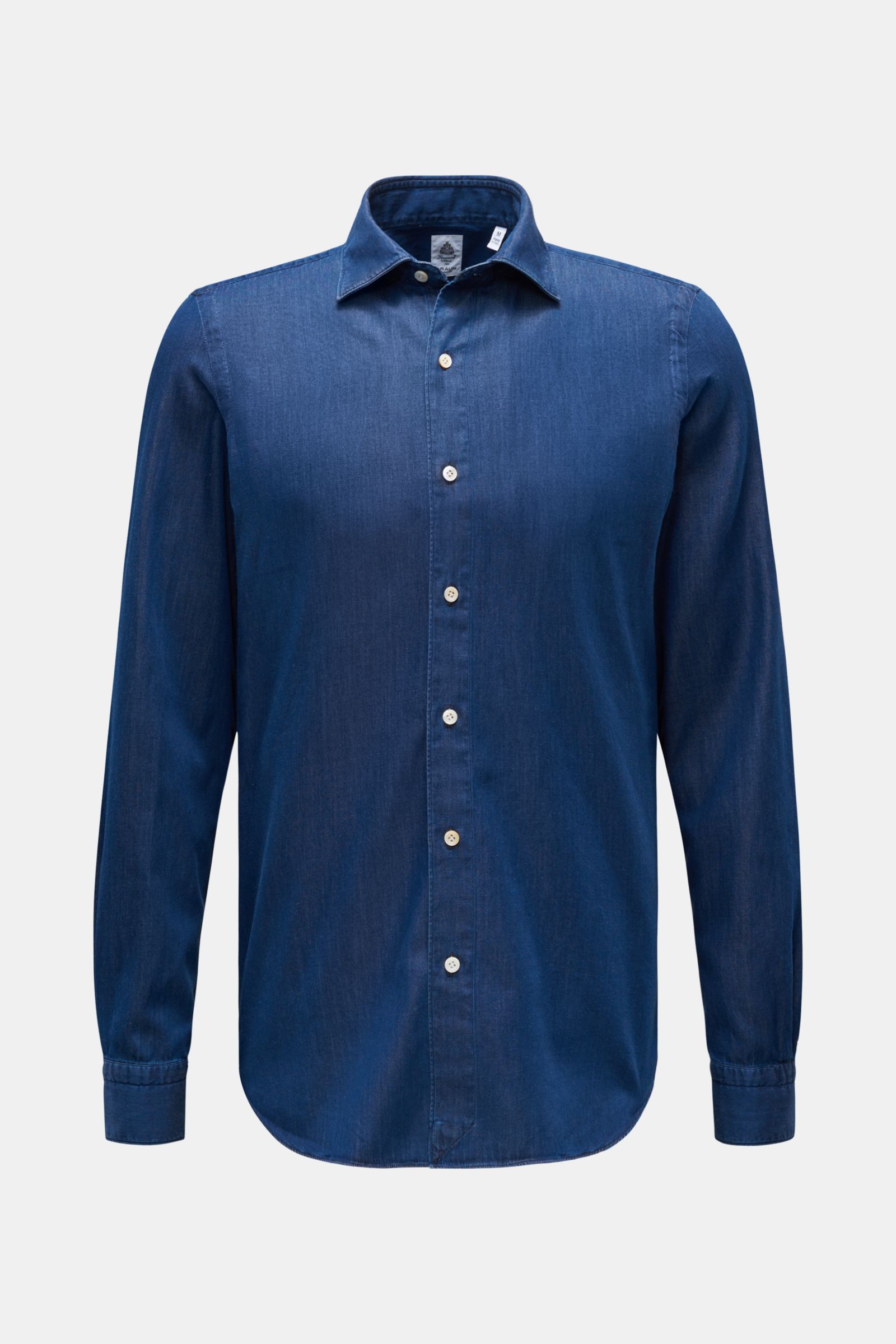 Finamore Casual Hemd 'Tokyo Luigi' Haifisch-Kragen dunkelblau