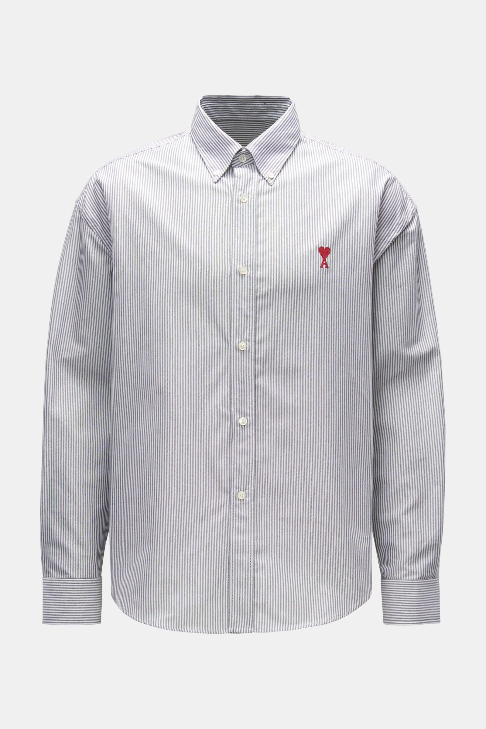 Oxford shirt button-down collar anthracite/white striped