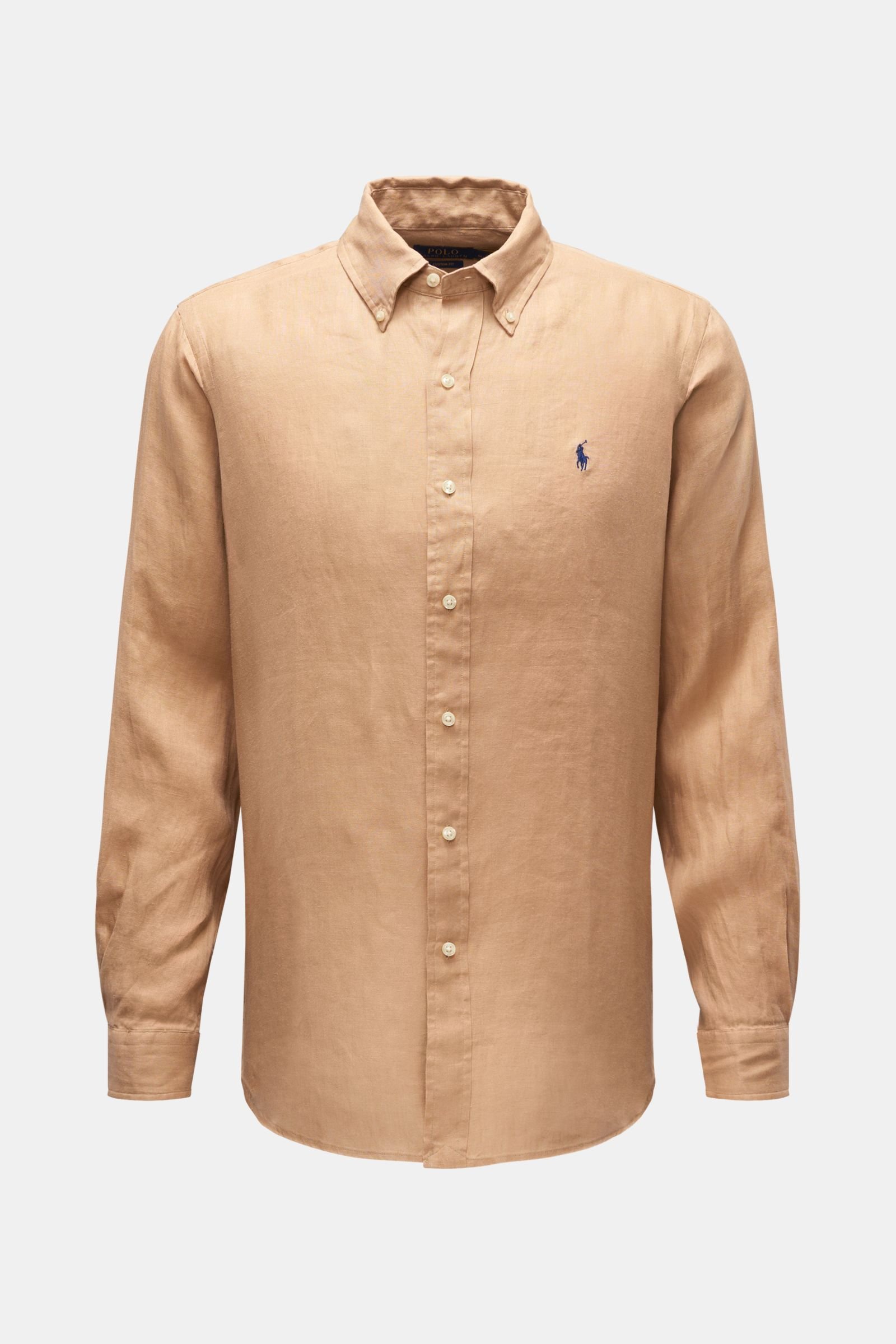 Linen shirt button-down collar light brown
