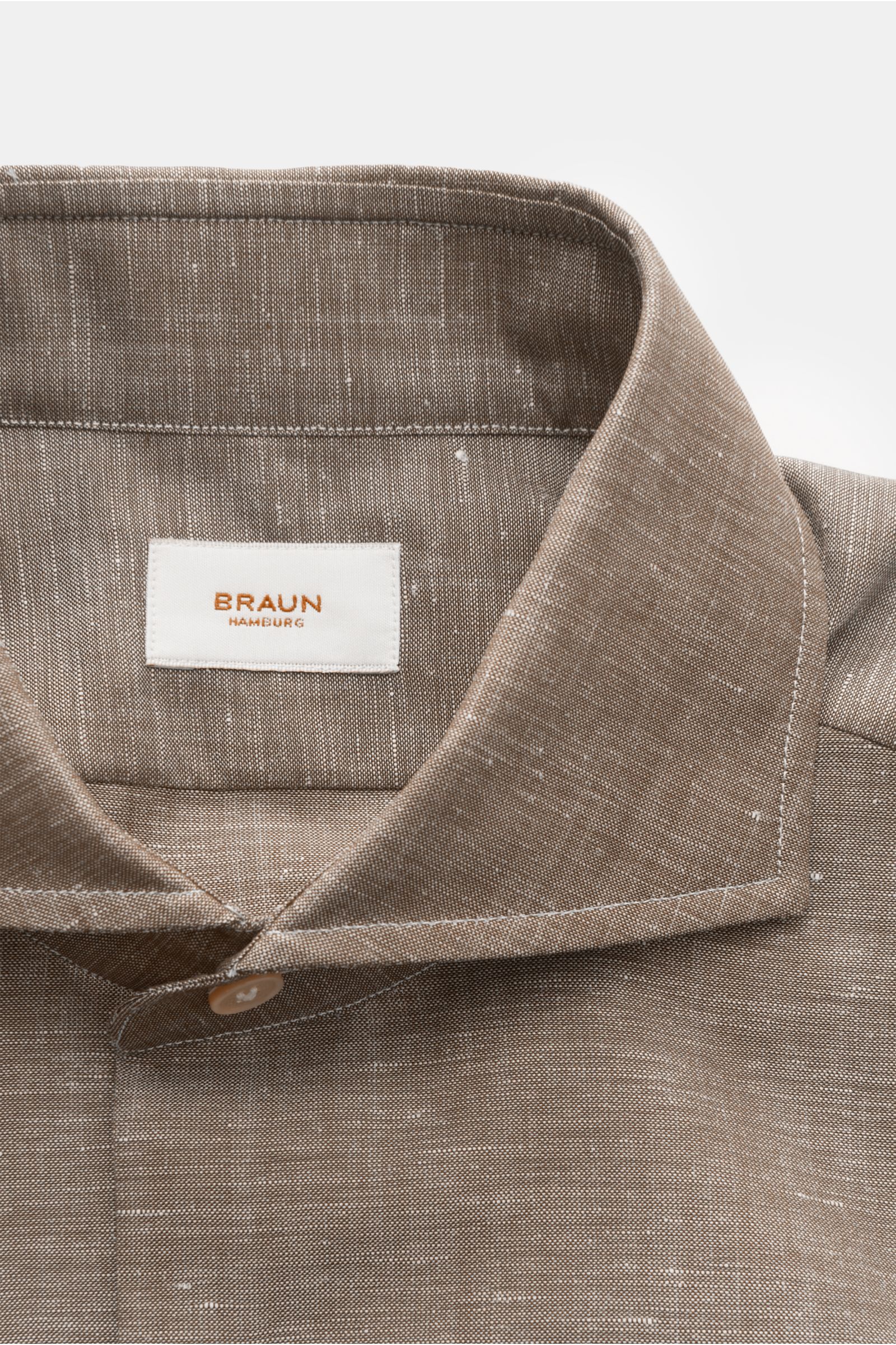 BRAUN Hamburg Leinenhemd Haifisch-Kragen graubraun