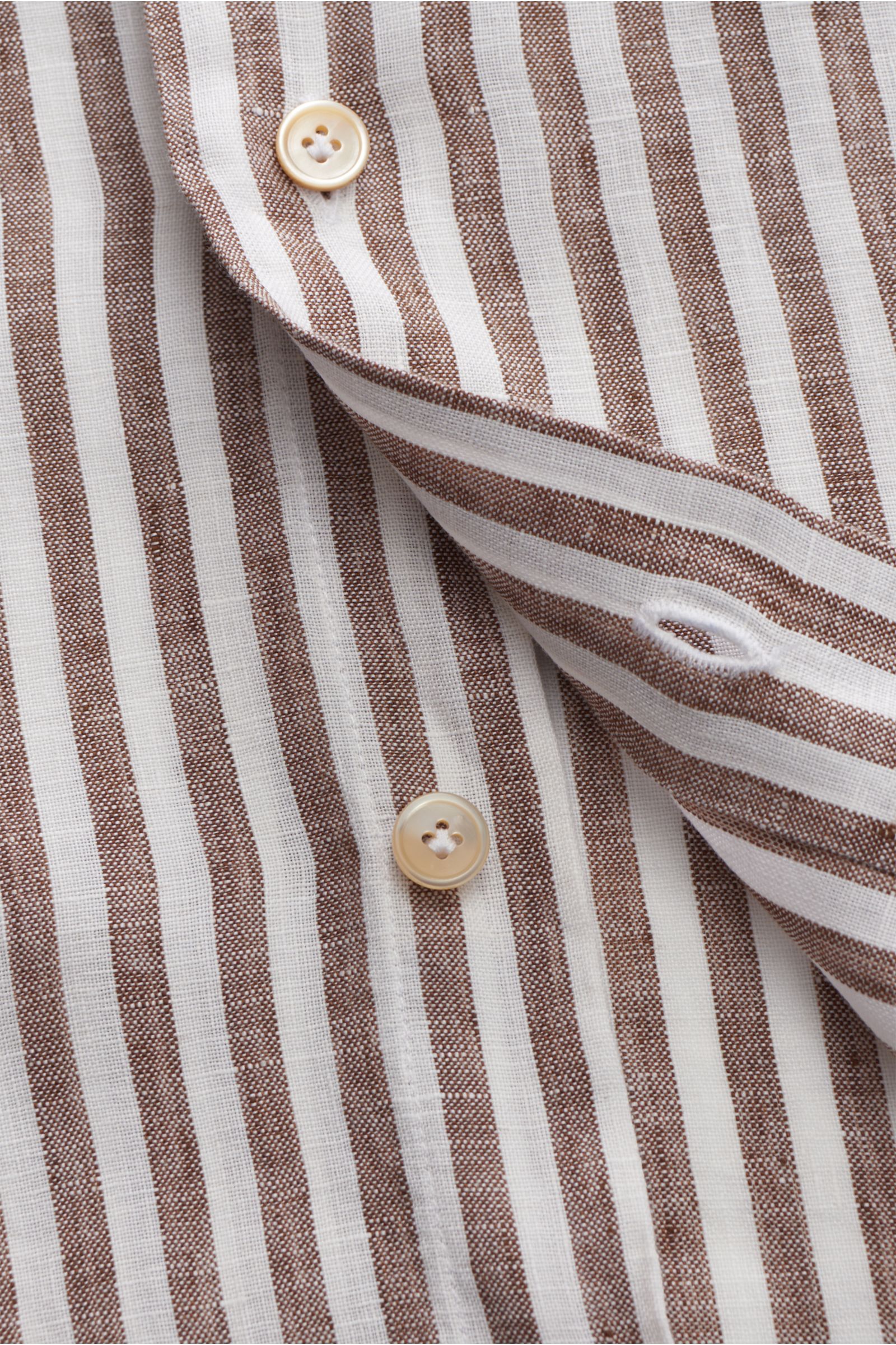 Gherardi Linen shirt shark collar brown/white striped