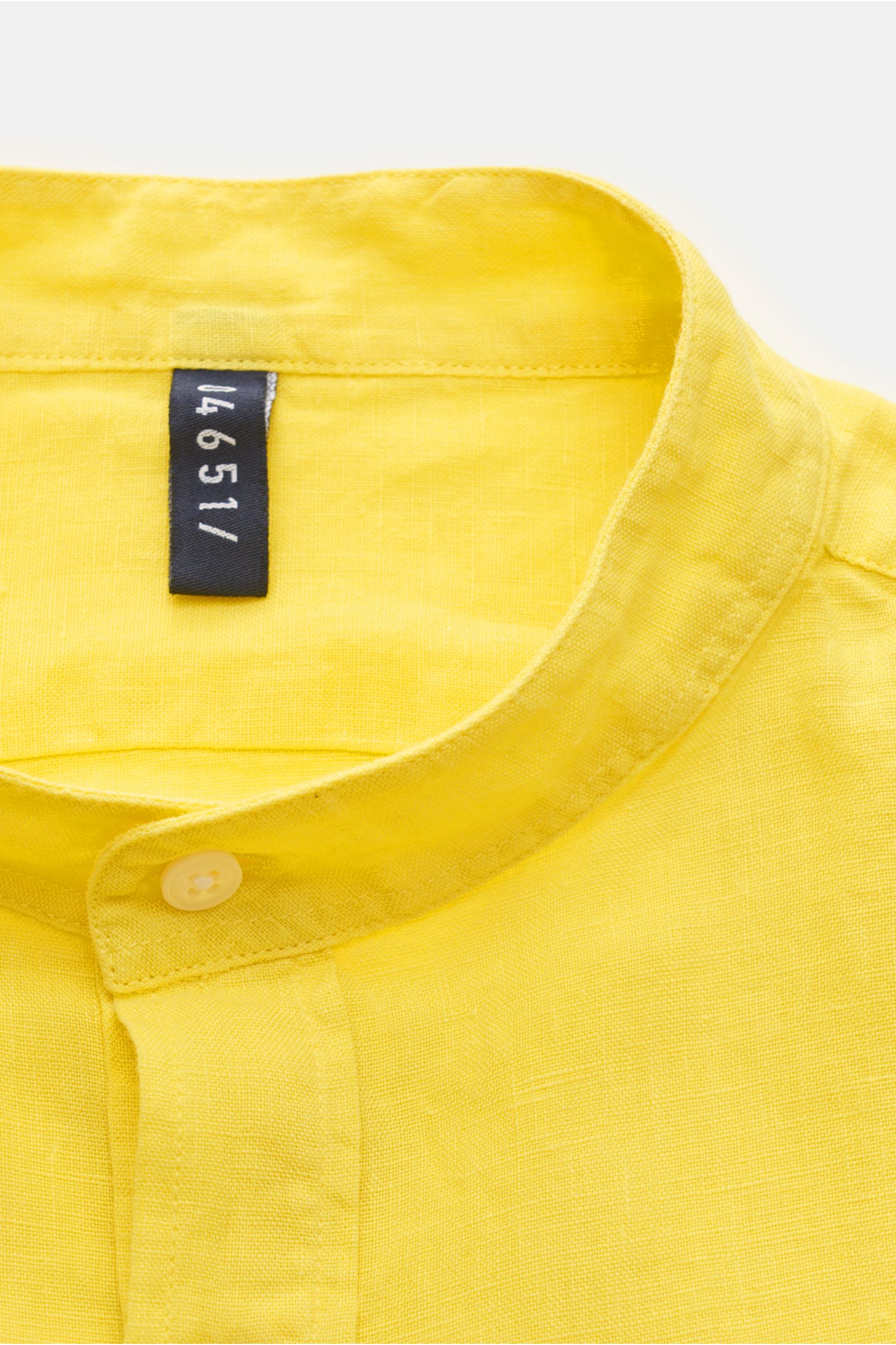 04651/ A trip in a bag Popover-Kurzarmhemd 'Linen Guru' Grandad-Kragen gelb