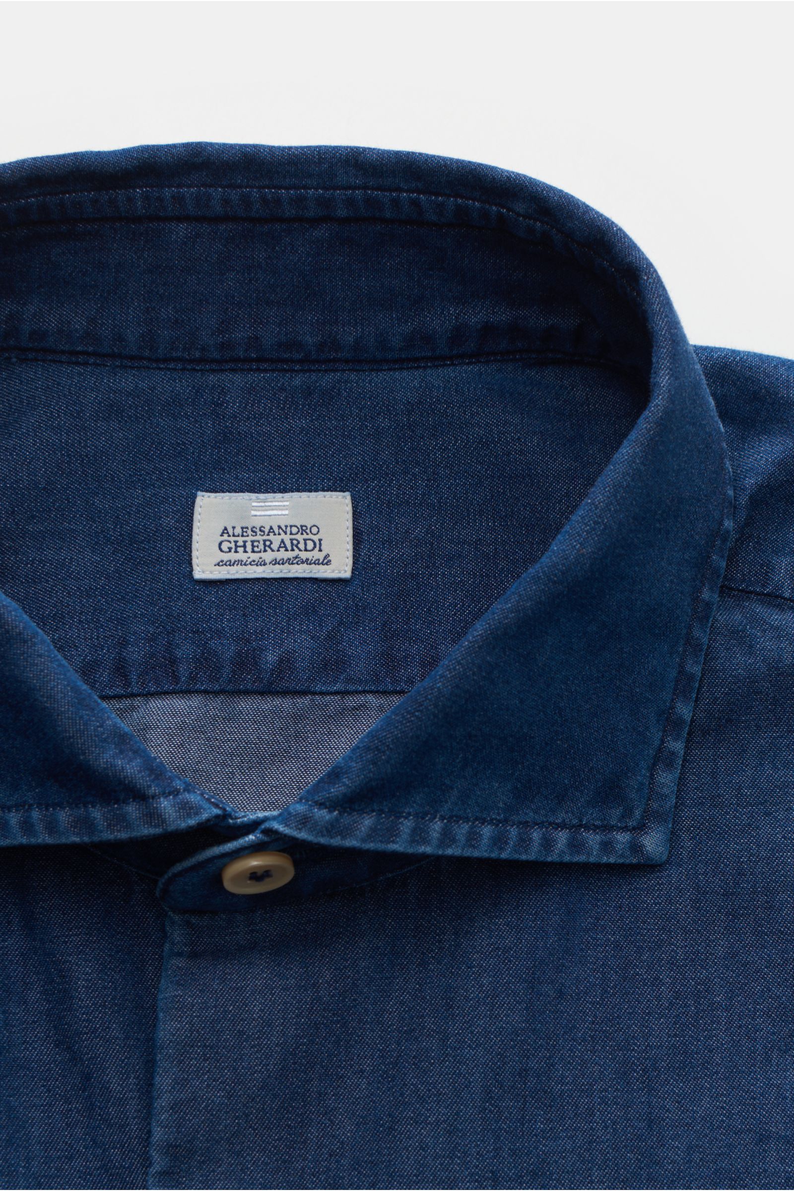 Gherardi Chambray-Hemd Haifisch-Kragen dunkelblau