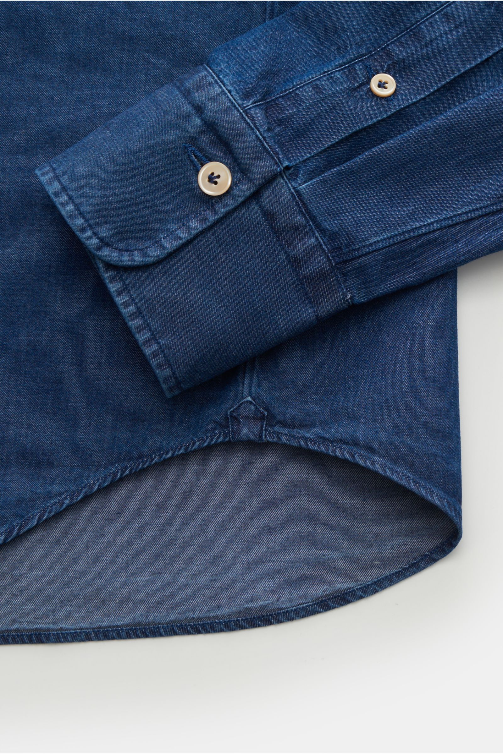 Gherardi Chambray-Hemd Haifisch-Kragen dunkelblau