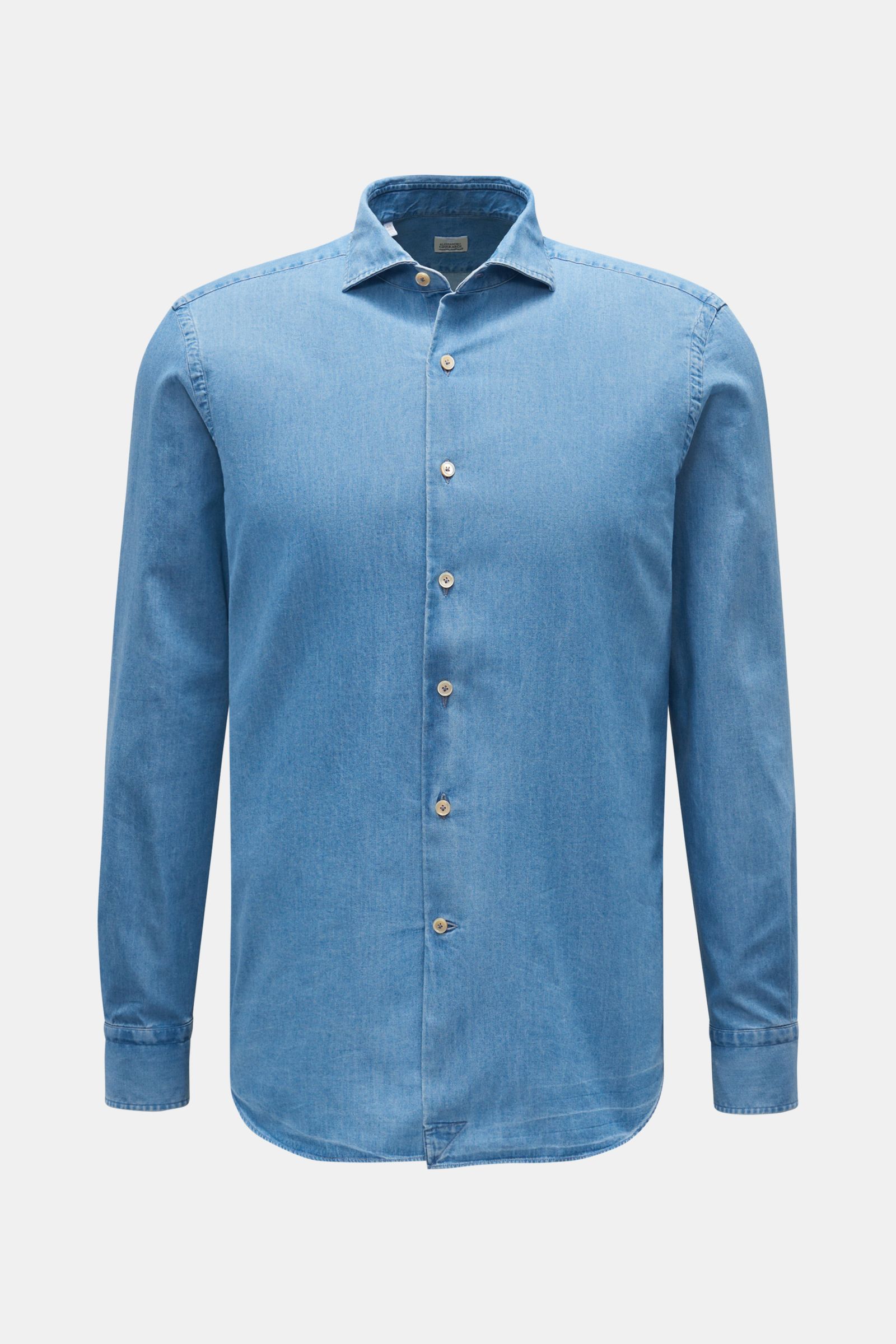 Gherardi Chambray-Hemd Haifisch-Kragen rauchblau