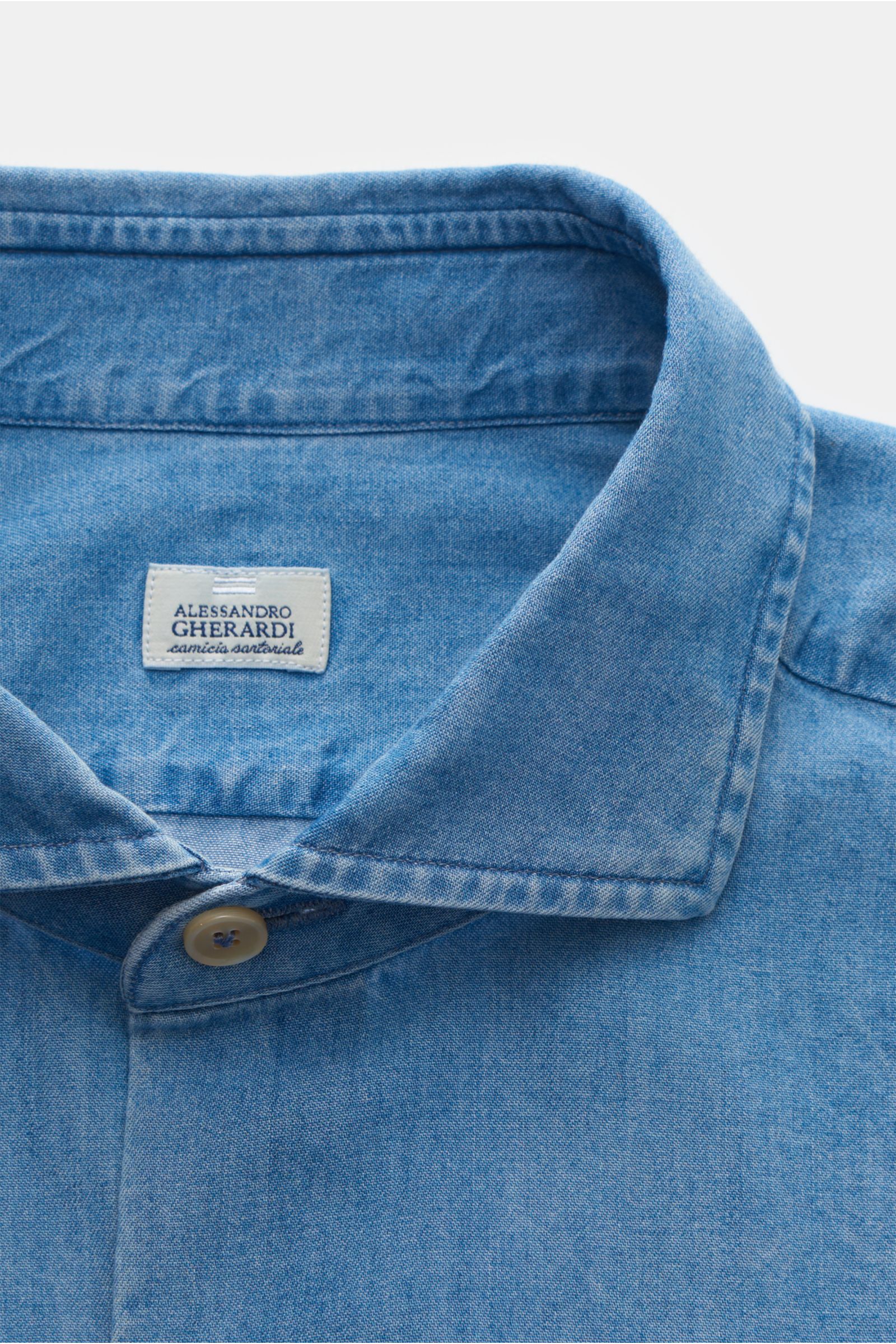 Gherardi Chambray-Hemd Haifisch-Kragen rauchblau