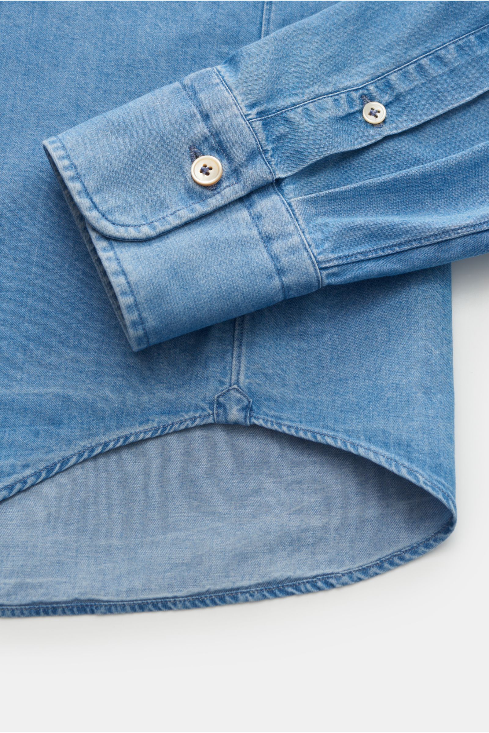 Gherardi Chambray-Hemd Haifisch-Kragen rauchblau