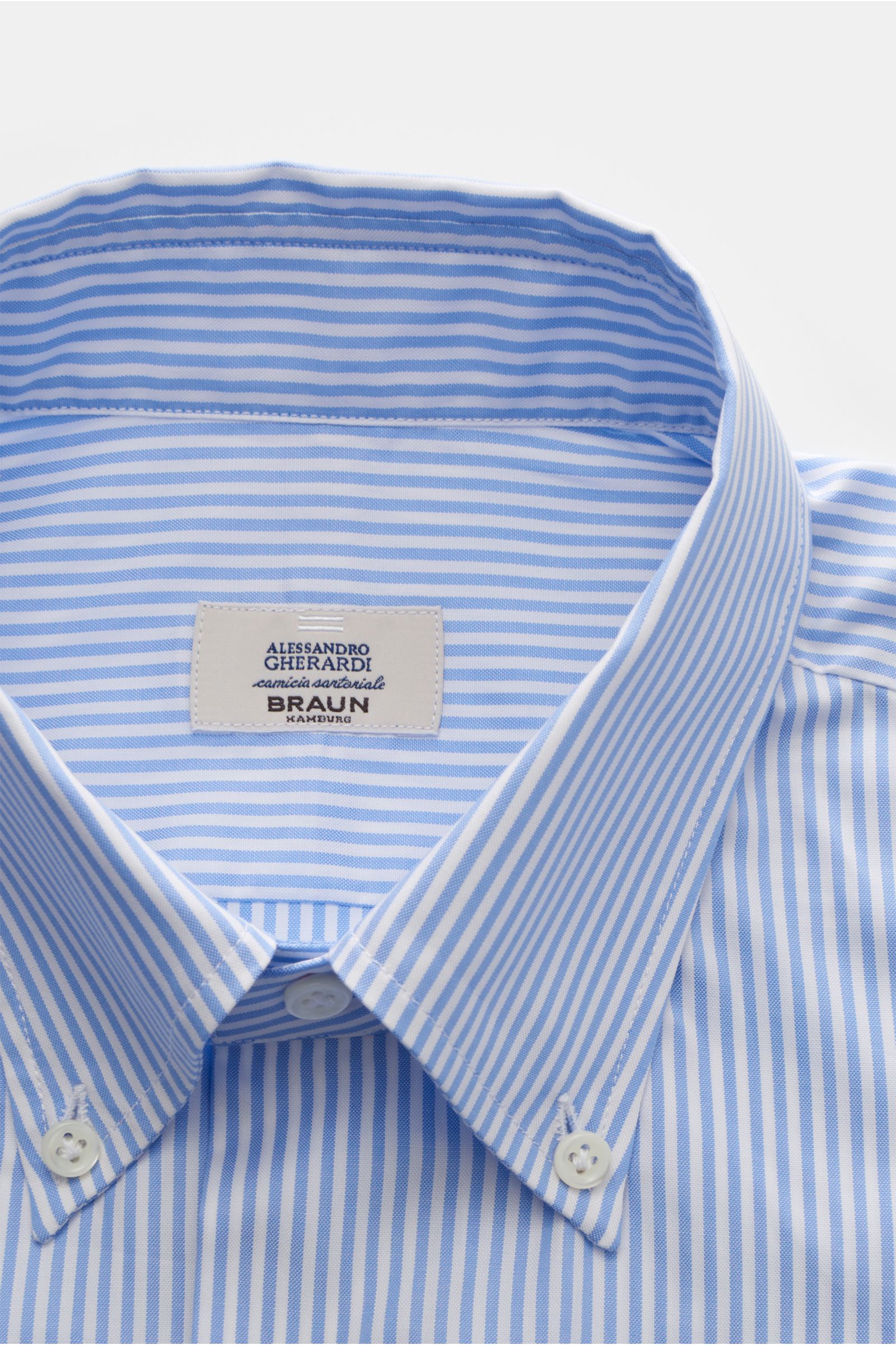 Gherardi Oxford shirt button-down collar light blue/white striped